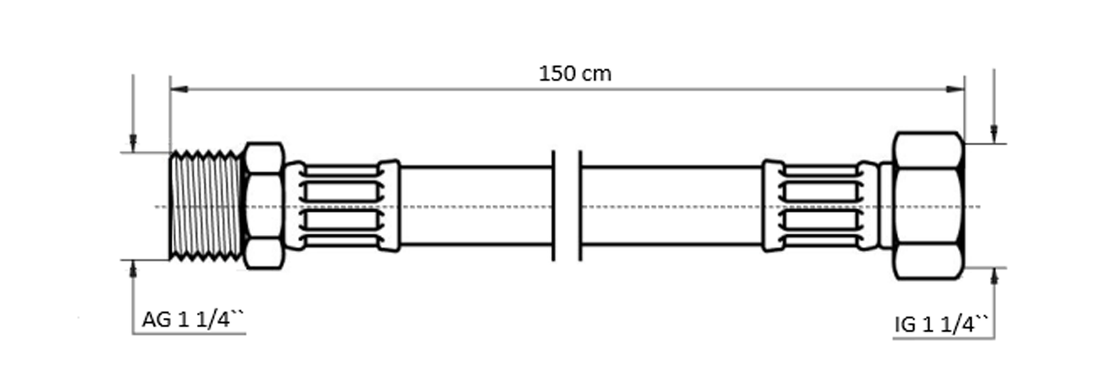 NEOFLEX DT Panzerschlauch DN 32 AG x IG, 1 1/4" X 1 1/4", 150 CM