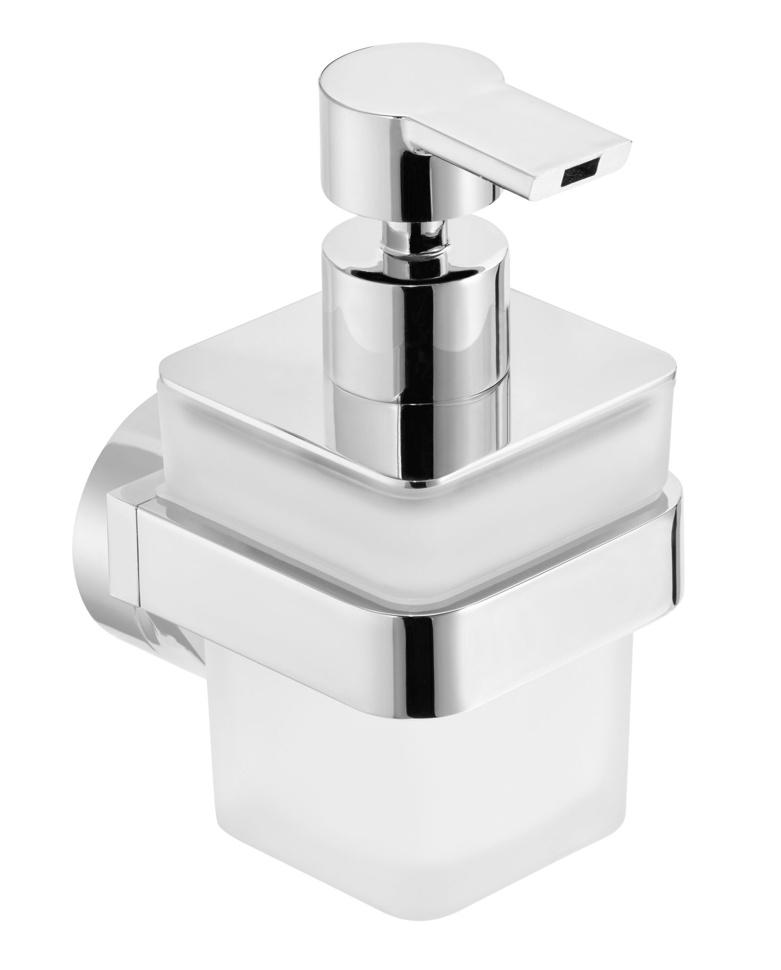 nie wieder bohren Seifenspender Plan Smart chrom 75 x 140 x 102 mm, Zinkdruckguss, hochglanzverchromt, Glas satiniert, Rosette chrom