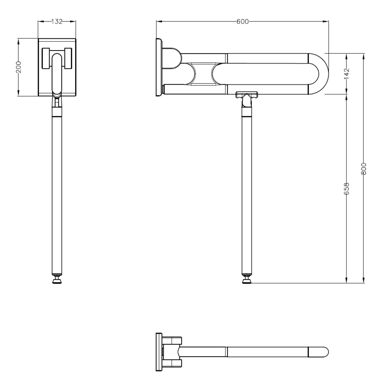Normbau Stützklappgriff Nylon Care 800mm, 600 mm, weiß