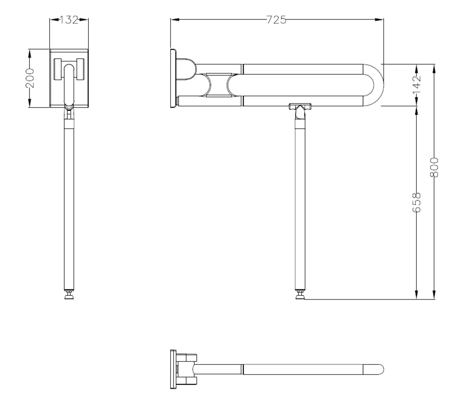 Normbau Stützklappgriff Nylon Care 800mm, 725 mm, pastellblau