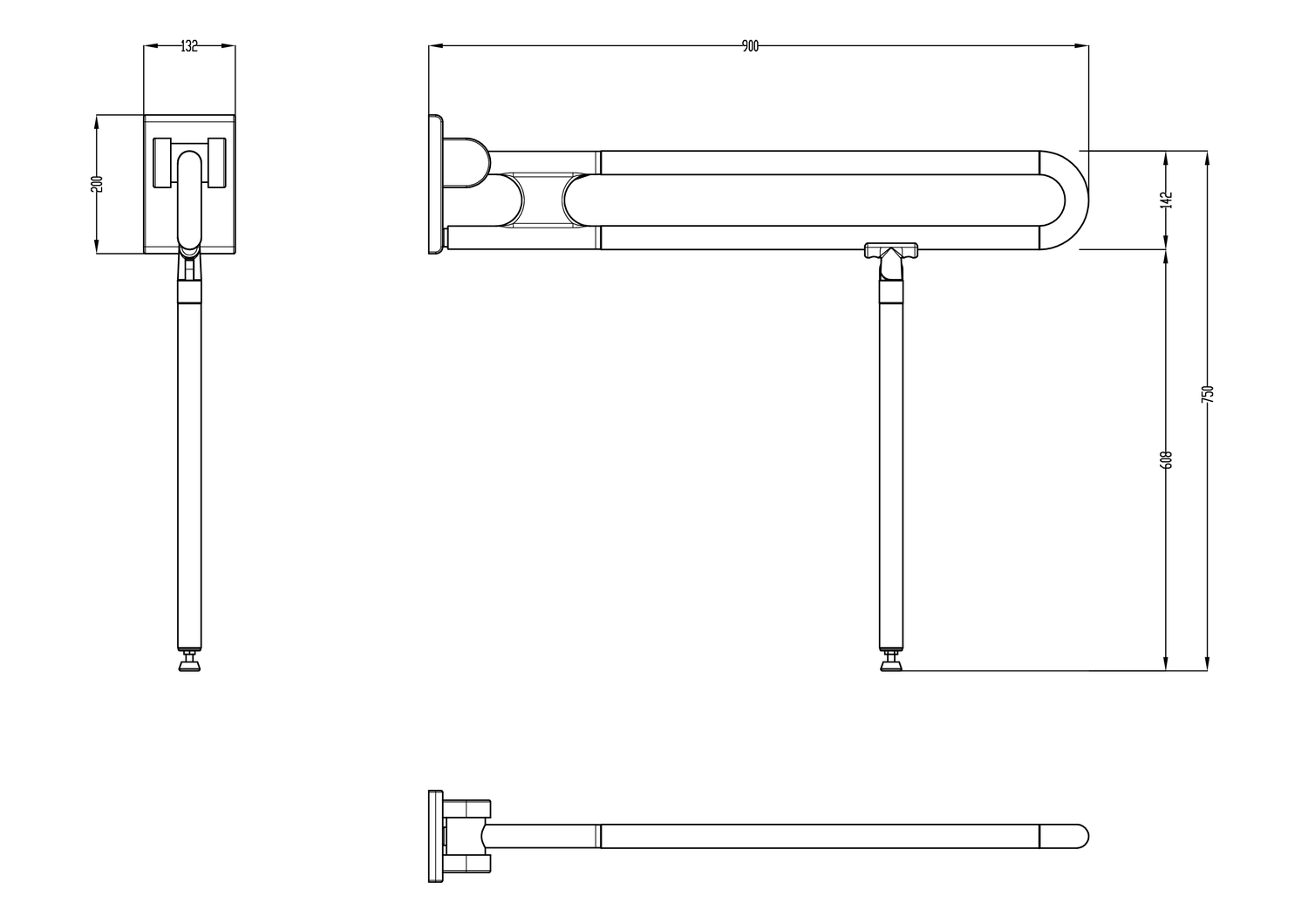 Normbau Stützklappgriff Nylon Care 750mm, 900 mm, taupe