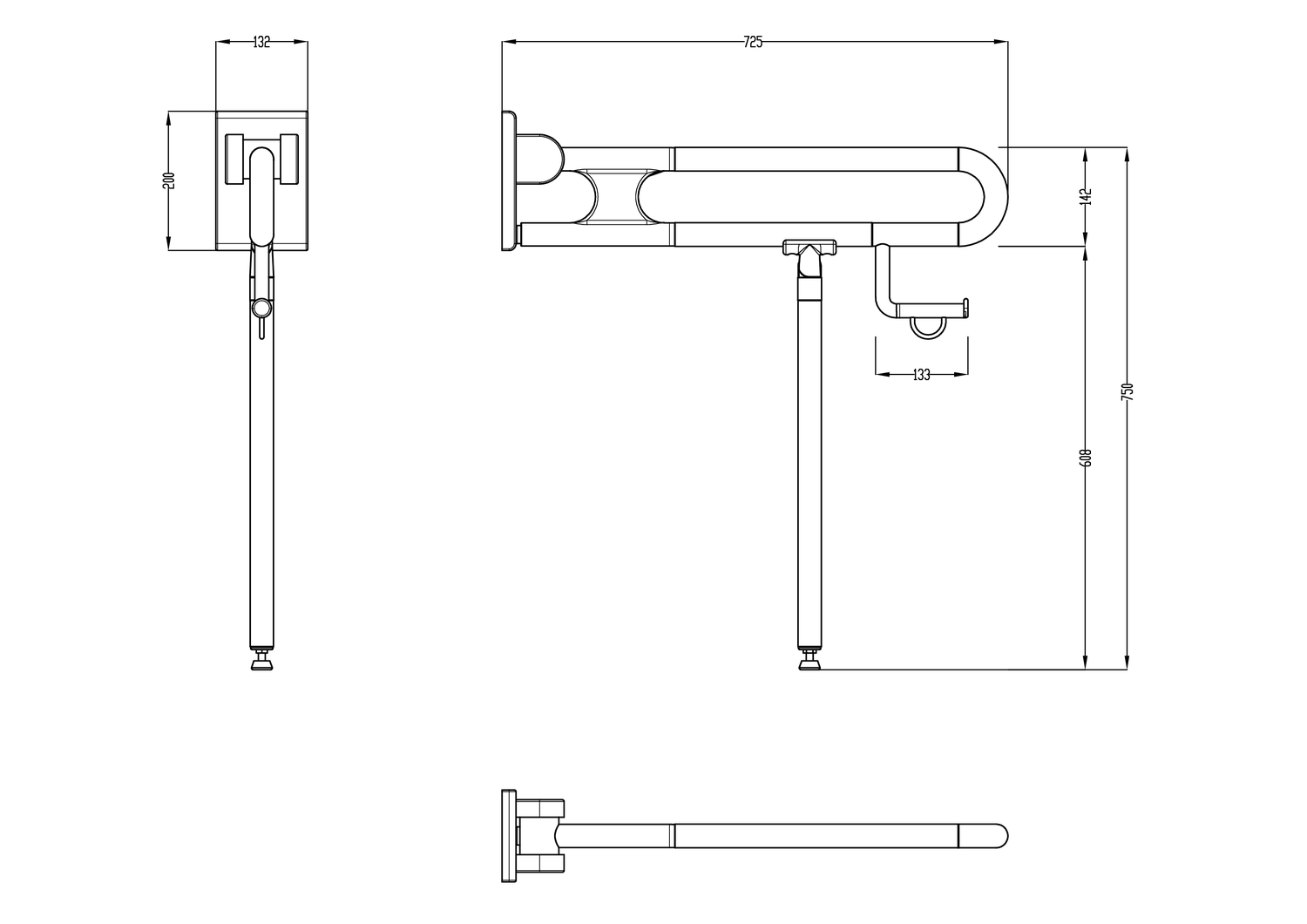 Normbau Stützklappgriff Nylon Care 750mm, 725 mm, Bodenstütze, Papierrollenhalter, weiß