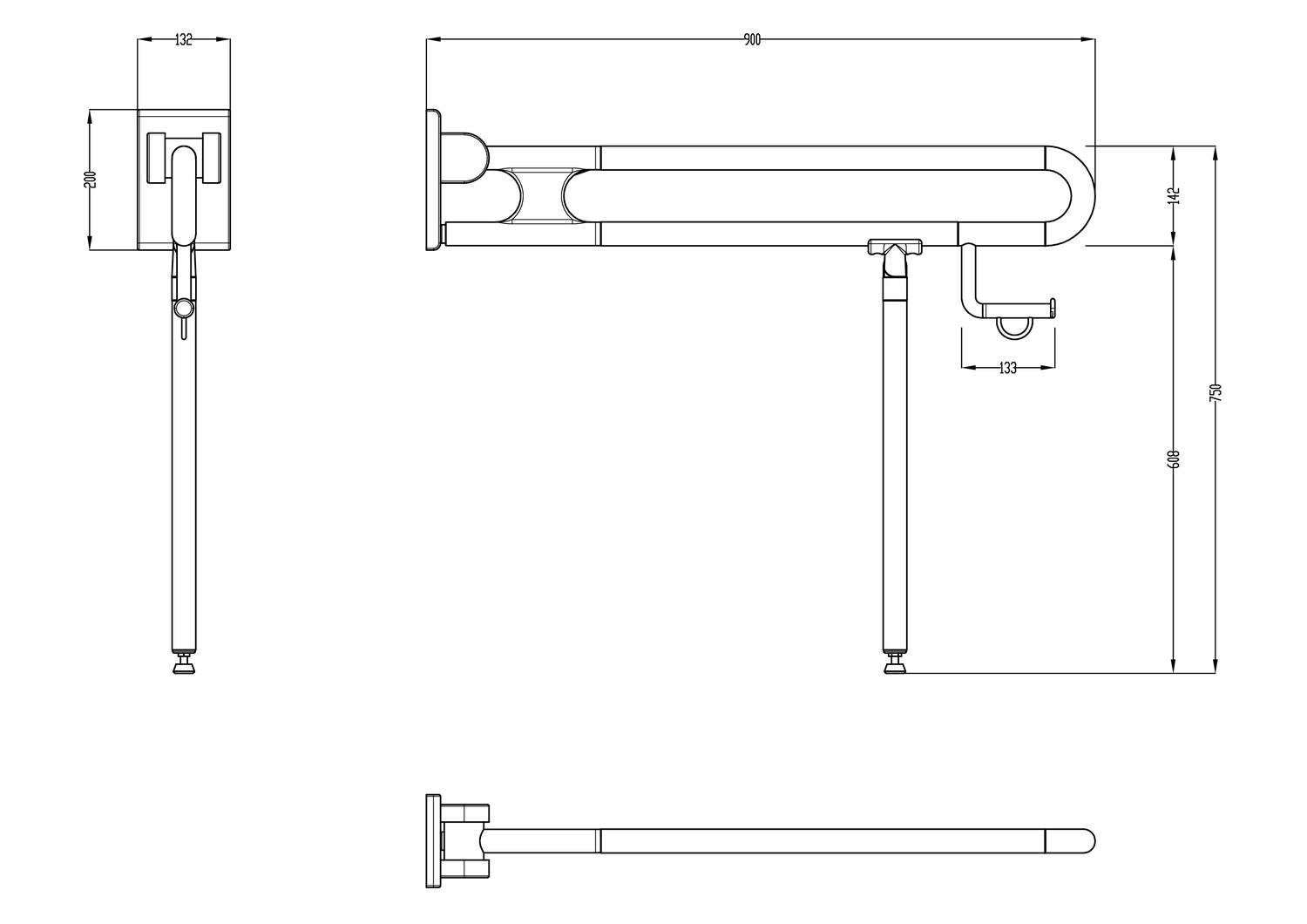 Normbau Stützklappgriff Nylon Care 750mm, 900 mm, Bodenstütze, Papierrollenhalter, taupe