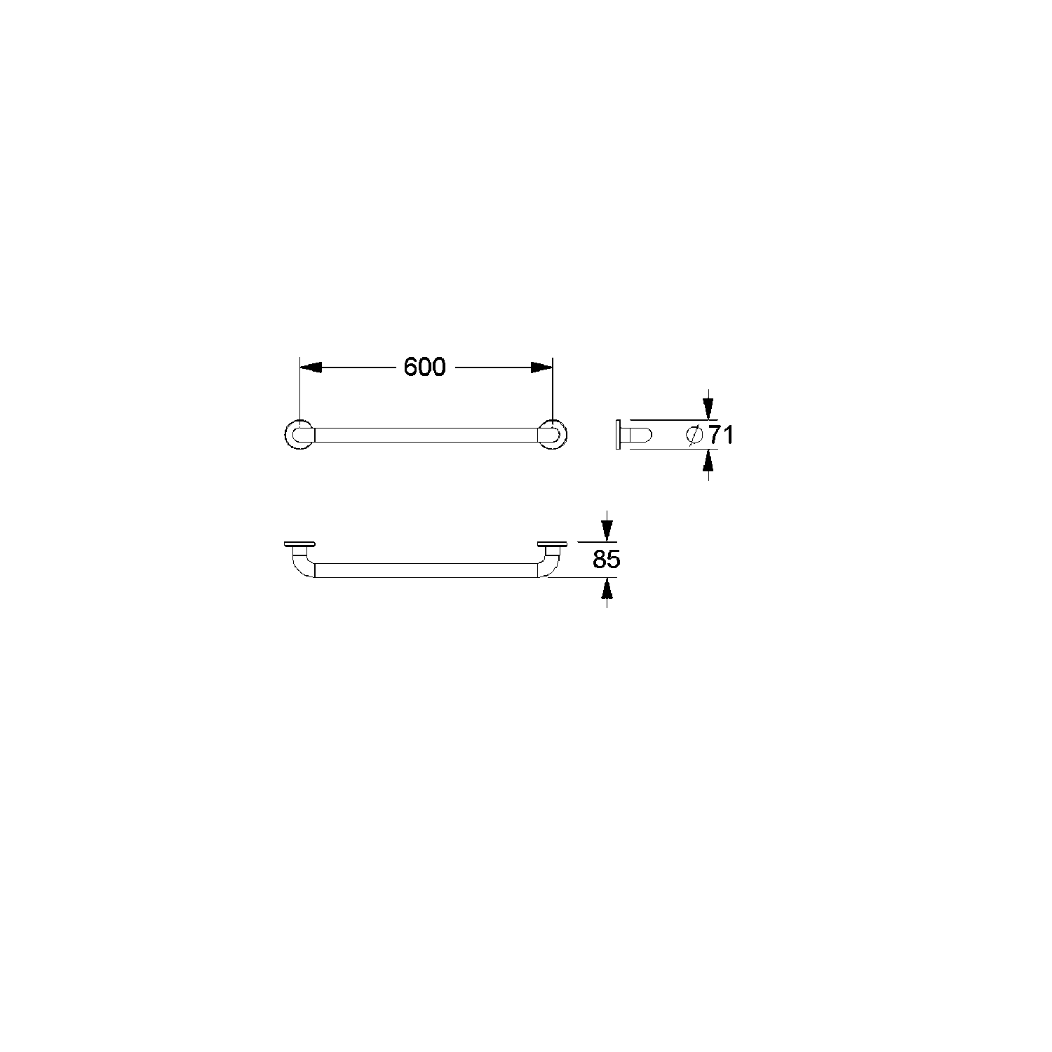 Normbau Haltegriff Nylon Care 600 mm, weiß