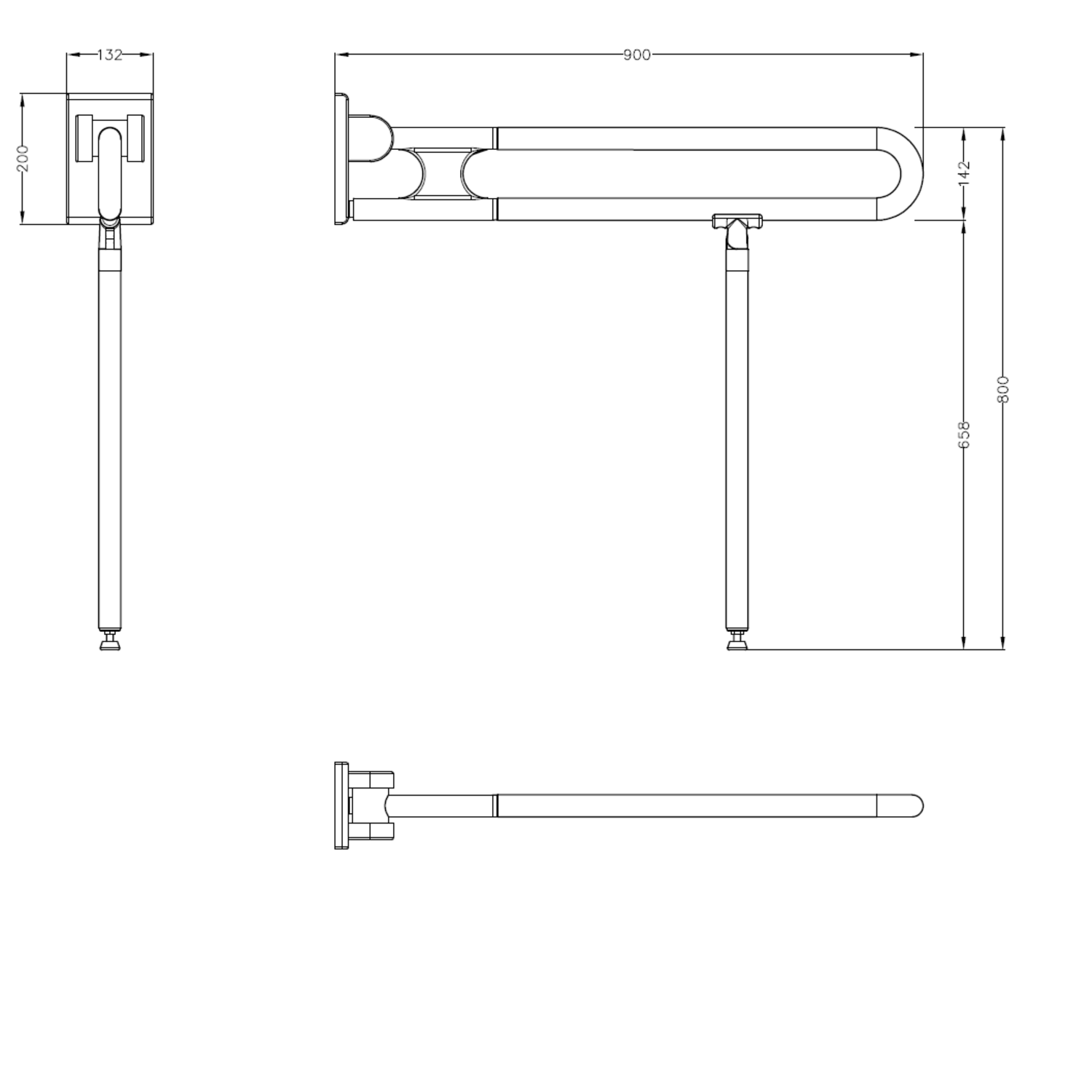 Normbau Stützklappgriff Nylon Care 800mm, 900 mm, Antibac, dunkelgrau