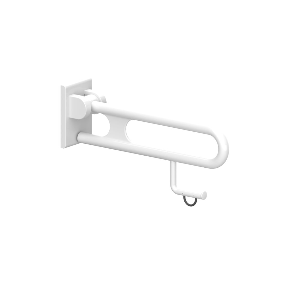 Normbau Stützklappgriff Nylon Care 600 mm, mit Papierrollenhalter, weiß