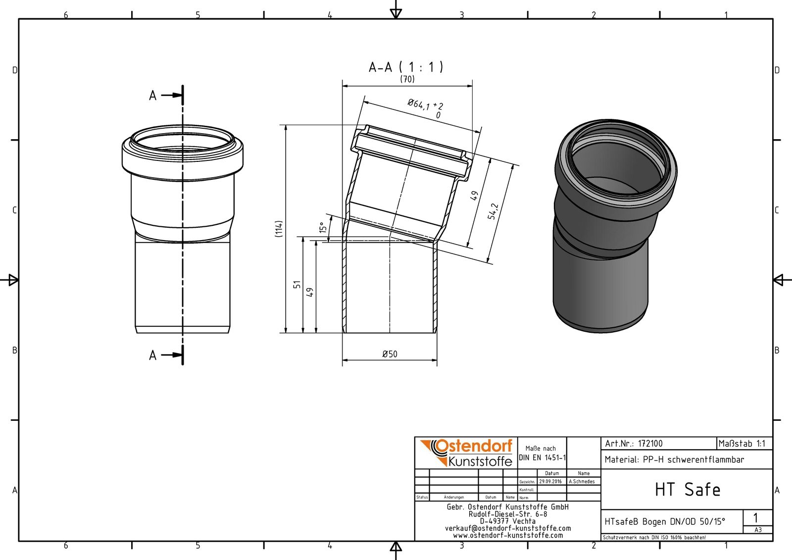 Ostendorf HTsafe Bogen B DN/OD 50, 15°