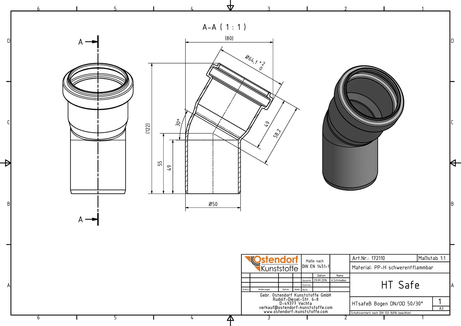 Ostendorf HTsafe Bogen B DN/OD 50, 30°