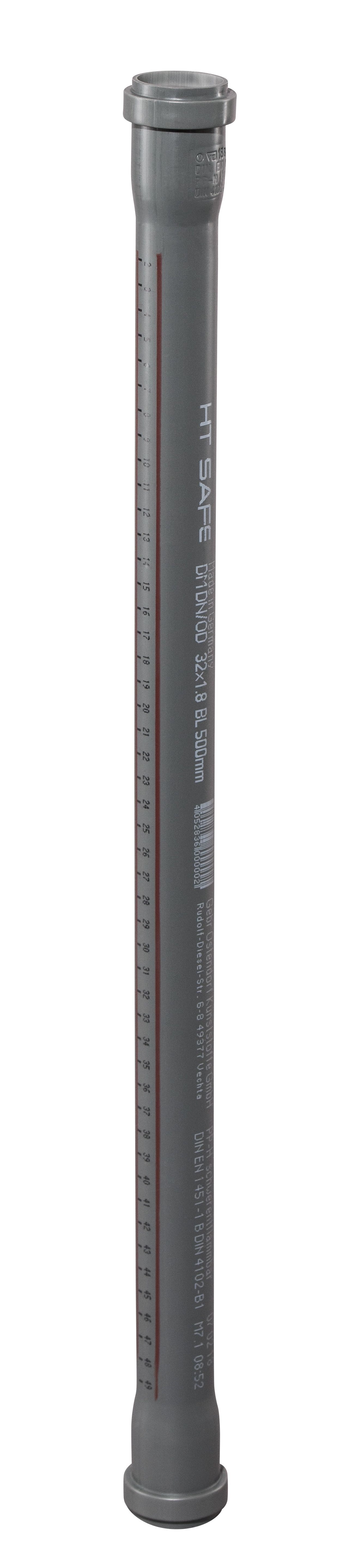 Ostendorf HTsafe Rohr DM DN/OD 32, 500 mm, mit 2 Muffen