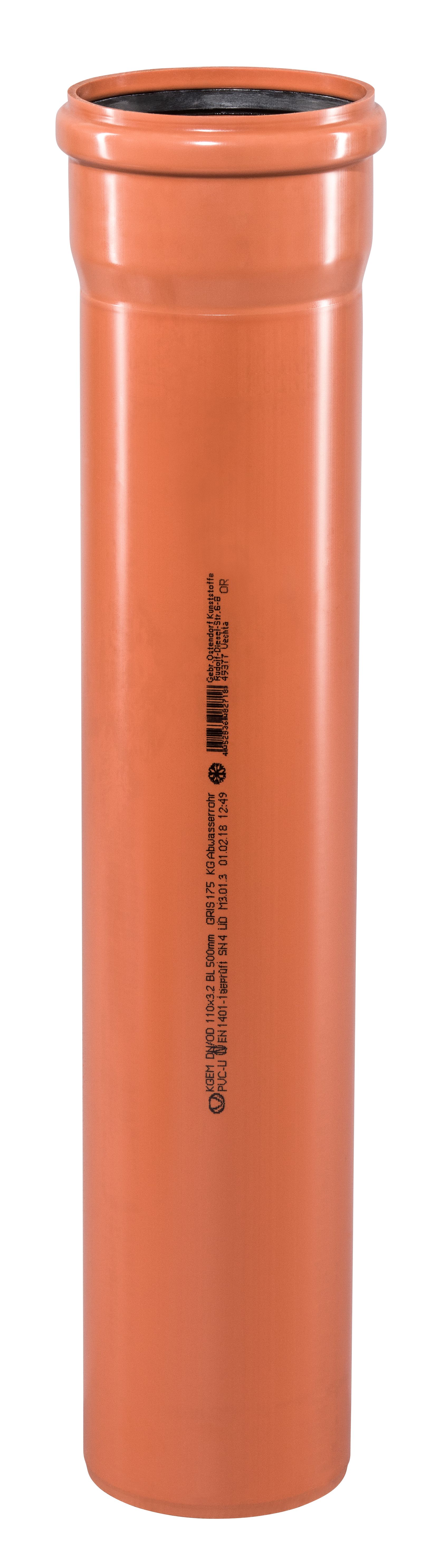 Ostendorf KG Rohr SN 4 EM DN/OD 110 x 3,2 mm, 500 mm, mit Steckmuffe/Lippendichtung