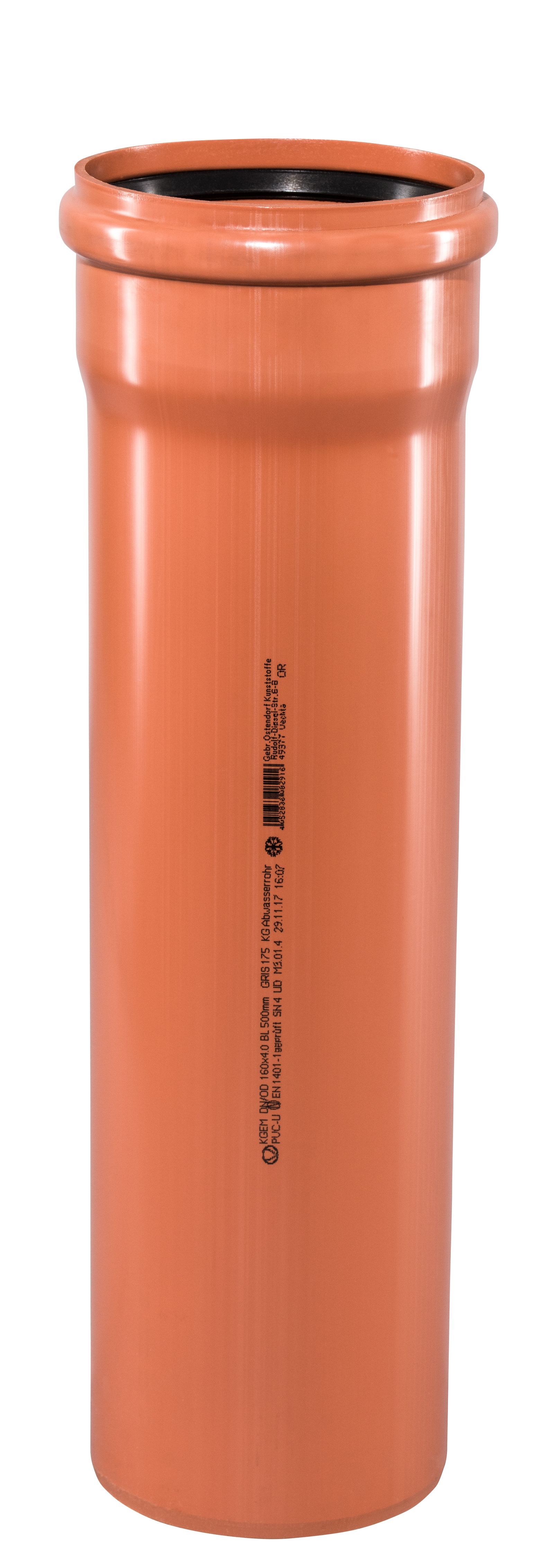 Ostendorf KG Rohr SN 4 EM DN/OD 160 x 4,0 mm, 5000 mm, mit Steckmuffe/Lippendichtung