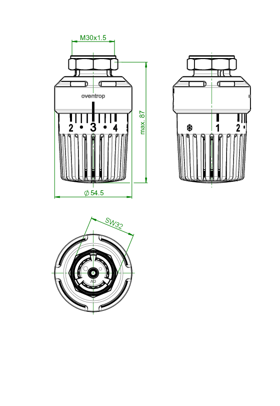 Oventrop Thermostat Uni LH weiß, 7-28 °C, mit Nullstellung, mit Flüssig-Fühler