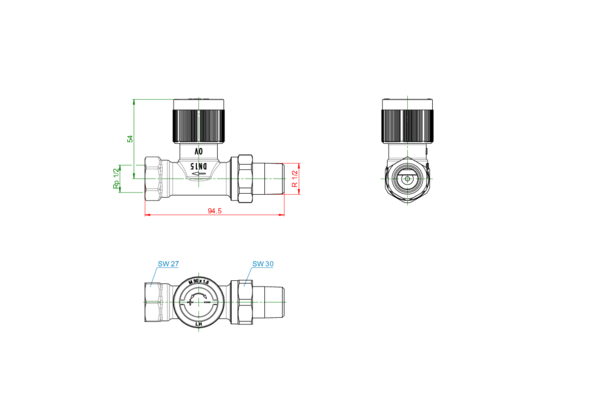 Oventrop Rücklauf-Temperaturbegrenzer-Set DN 15, Rücklauf-Durchgangs-Ventil und Thermostat Uni RTLH