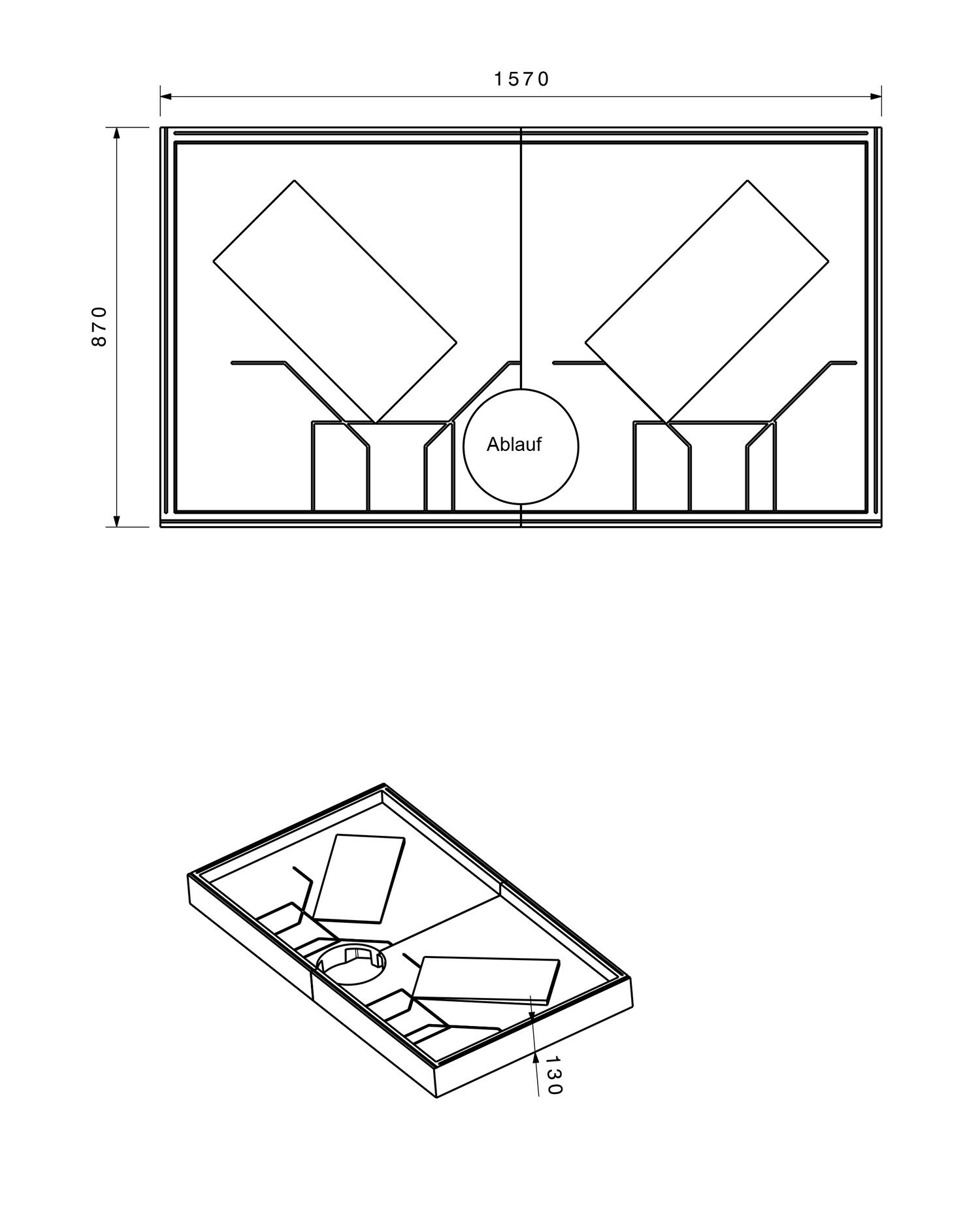 Poresta Duschwannenträger Zürich 258, für 1600 x 900 x 45 mm, Höhe 130 mm