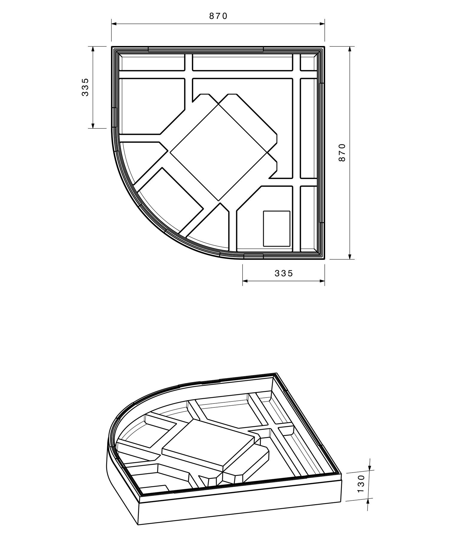 Poresta Duschwannenträger Zürich 280, für 900 x 900 x 45 mm, Höhe 130 mm