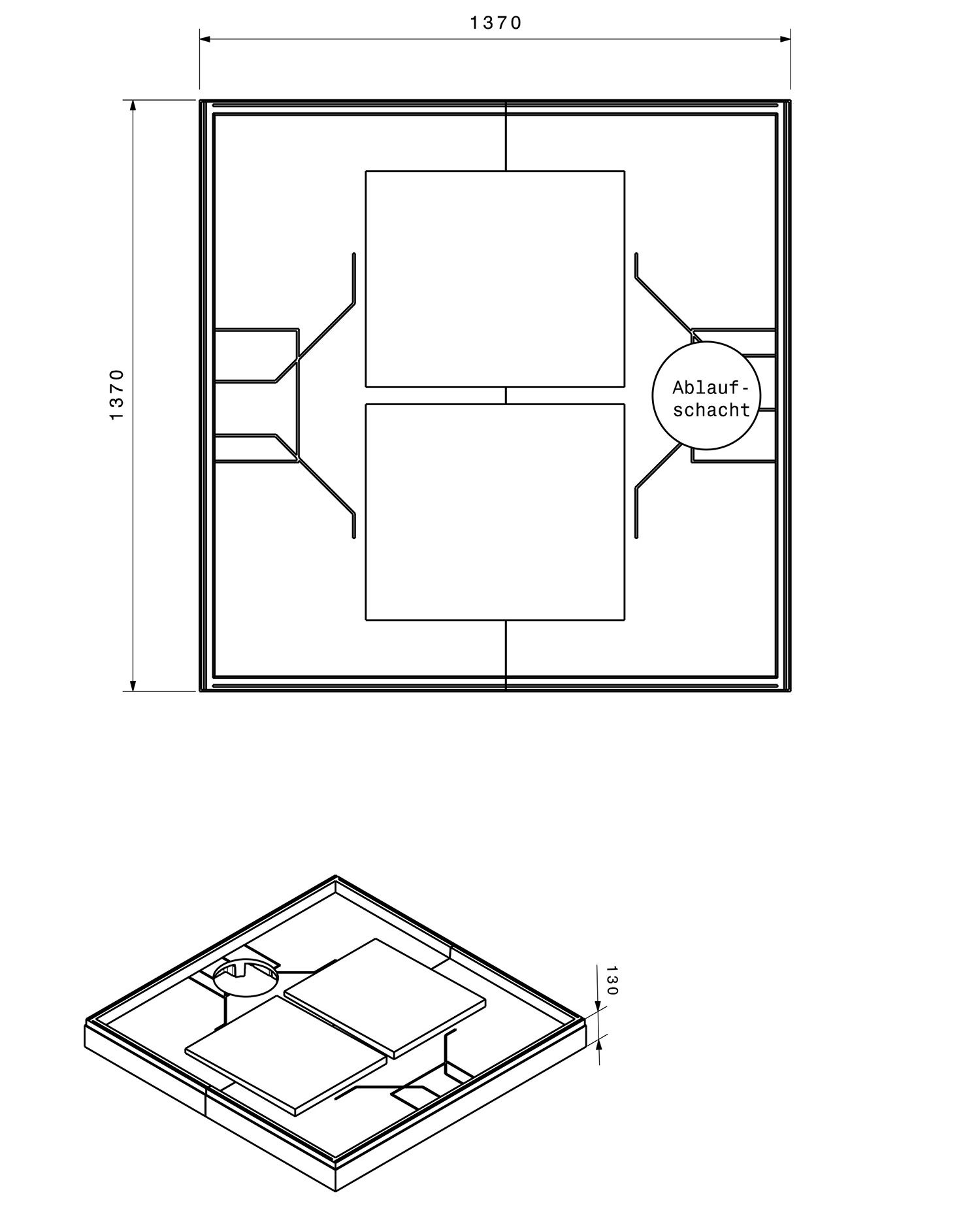 Poresta Duschwannenträger Expert für 1400 x 1400 x 35 mm, Höhe 130 mm