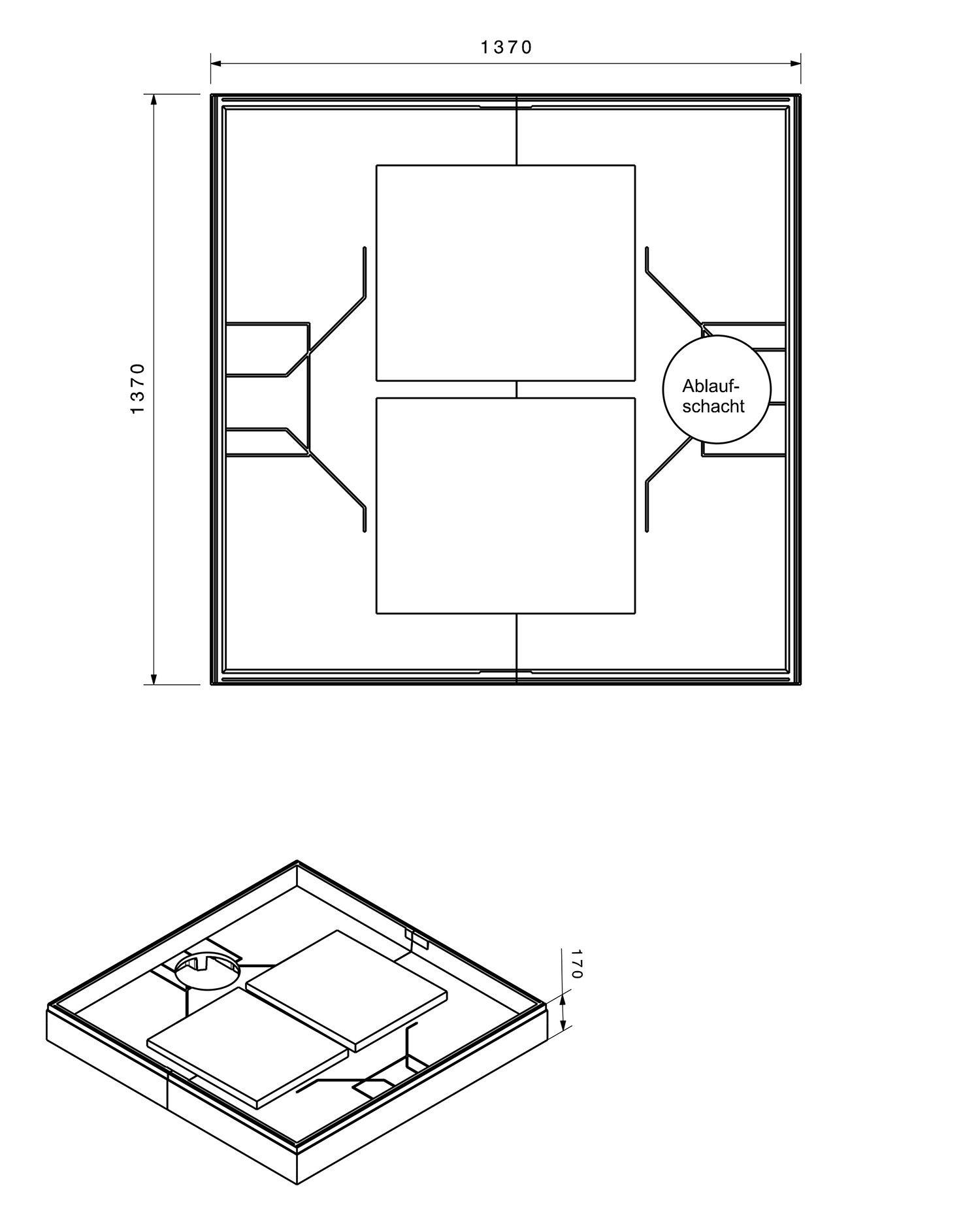 Poresta Duschwannenträger Expert für 1400 x 1400 x 65 mm, Höhe 170 mm