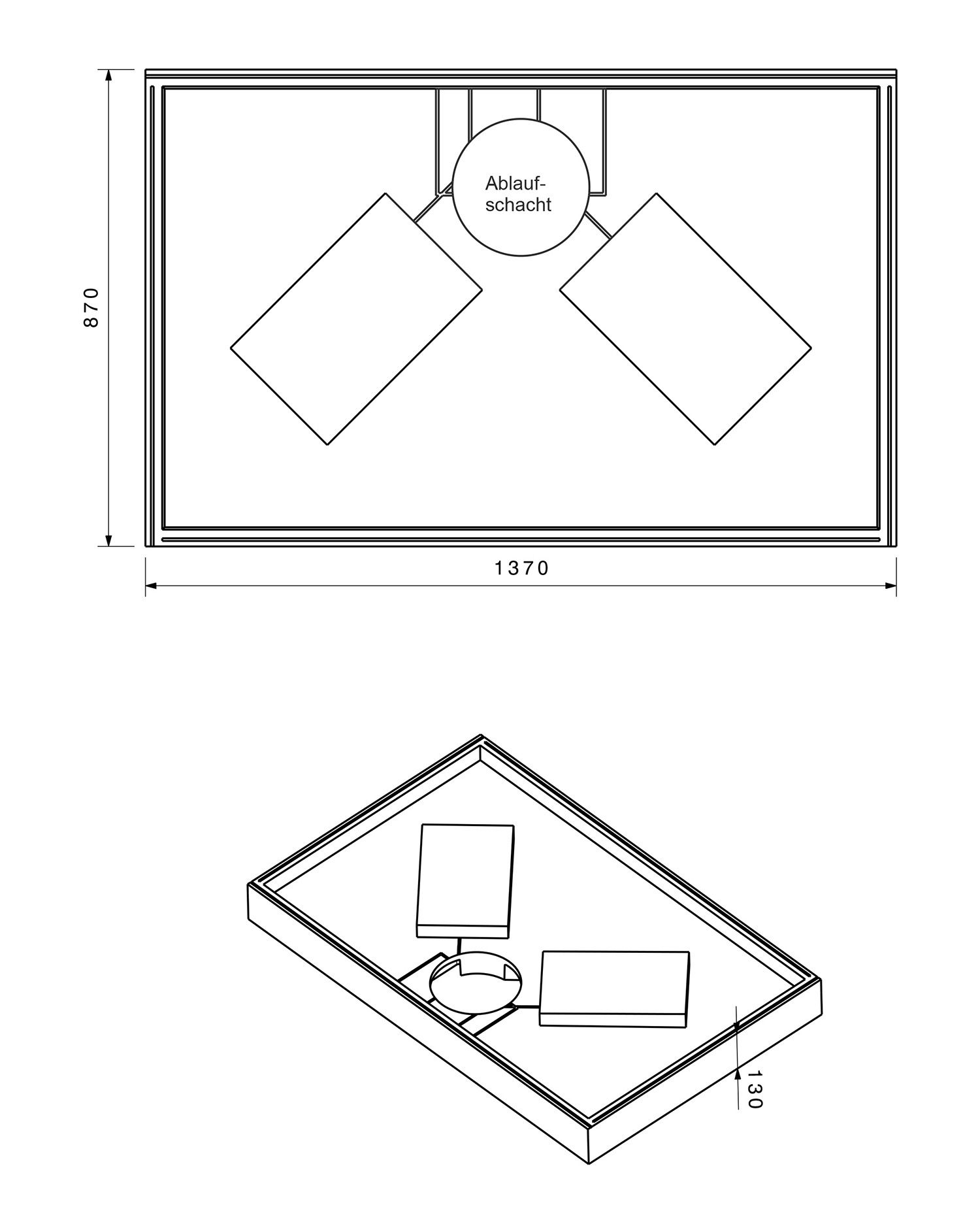 Poresta Duschwannenträger Basel 418, für 1400 x 900 x 45 mm, Höhe 130 mm
