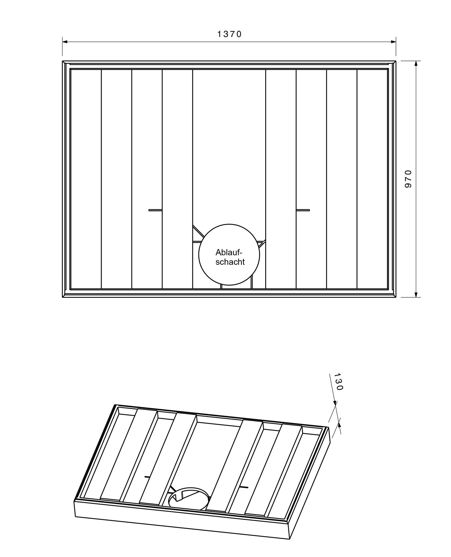 Poresta Duschwannenträger Basel 434, für 1400 x 1000 x 45 mm, Höhe 130 mm