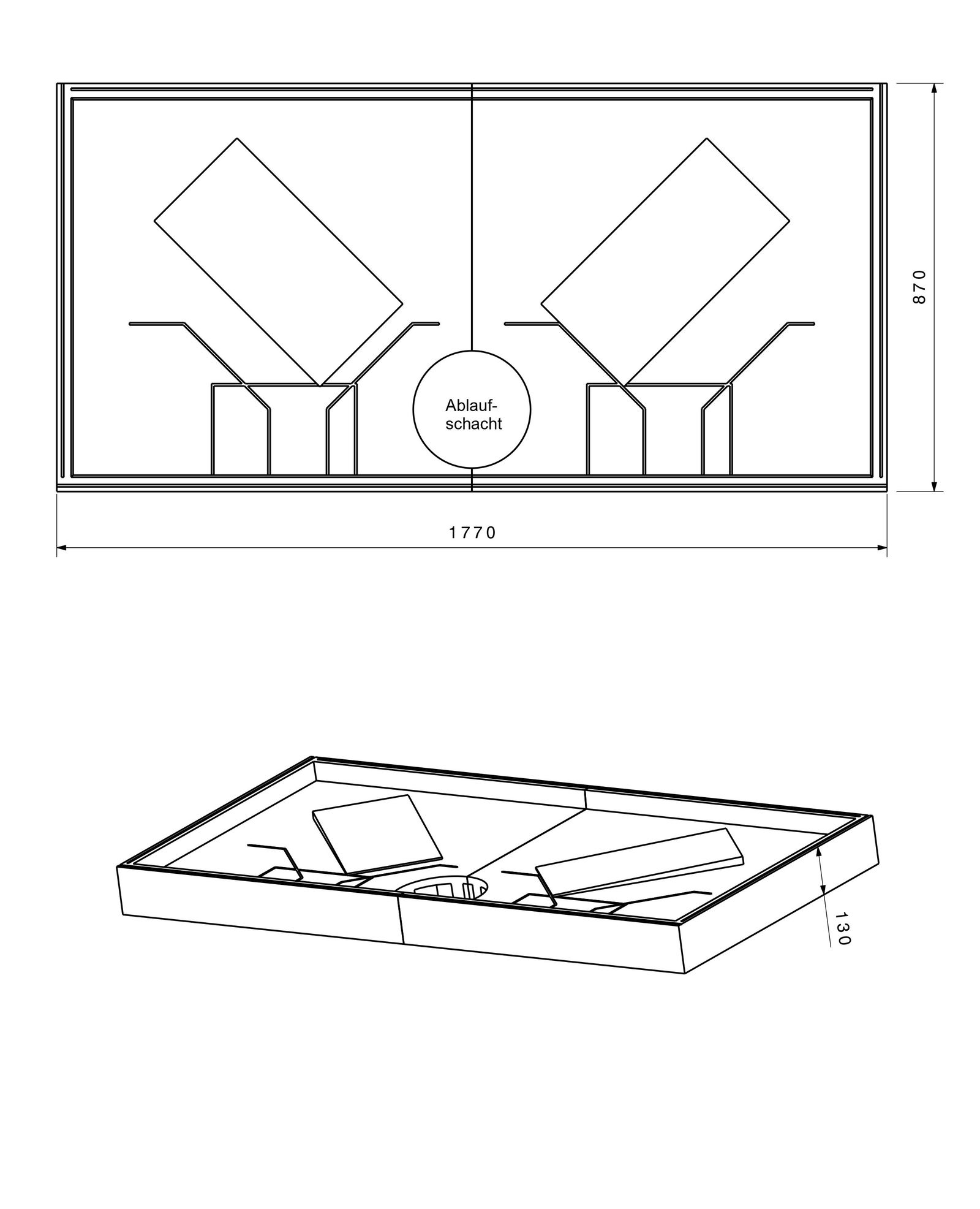 Poresta Duschwannenträger Zürich 276, für 1800 x 900 x 45 mm, Höhe 130 mm