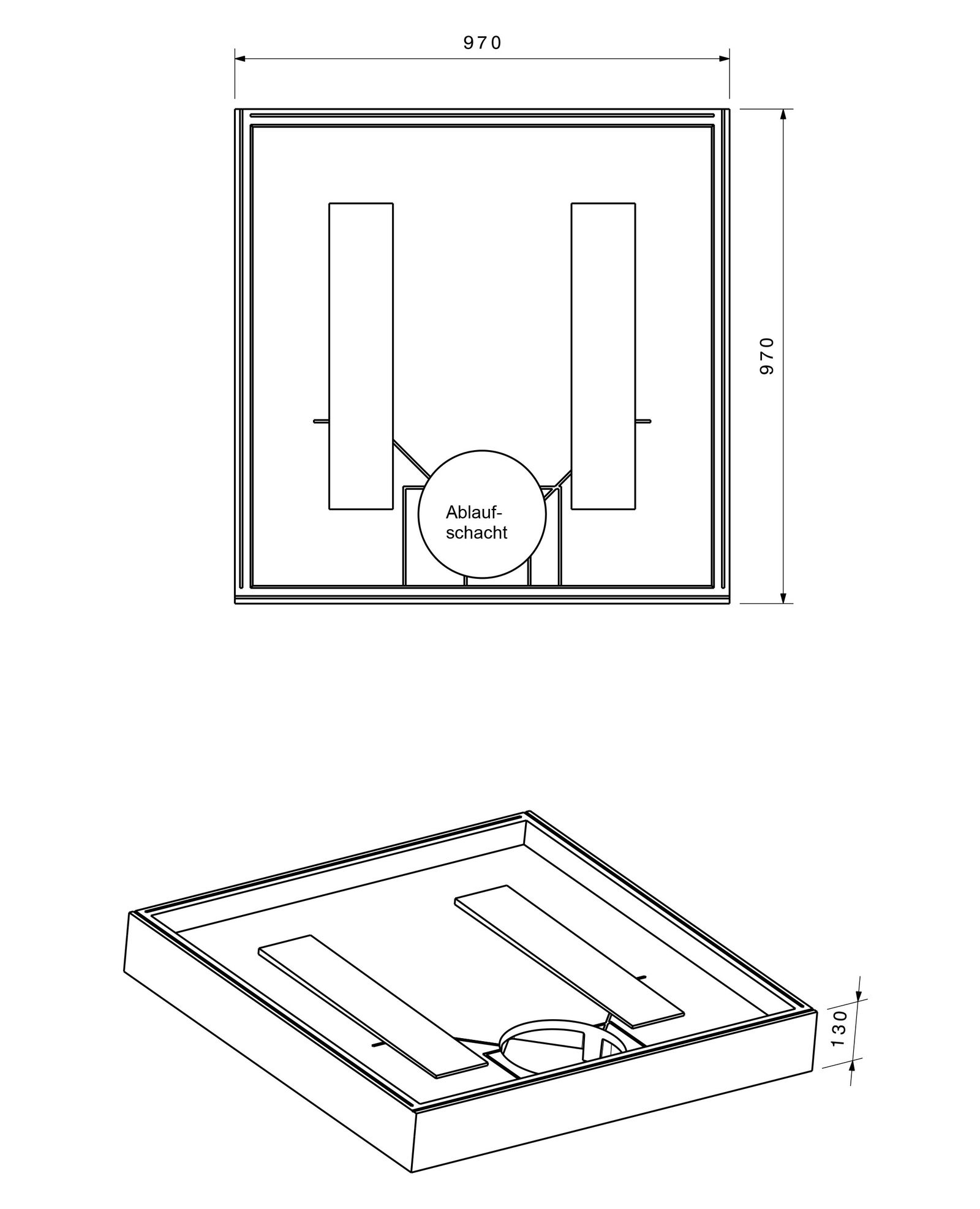 Poresta Duschwannenträger Sion 520, für 1000 x 1000 x 57 mm, Höhe 130 mm