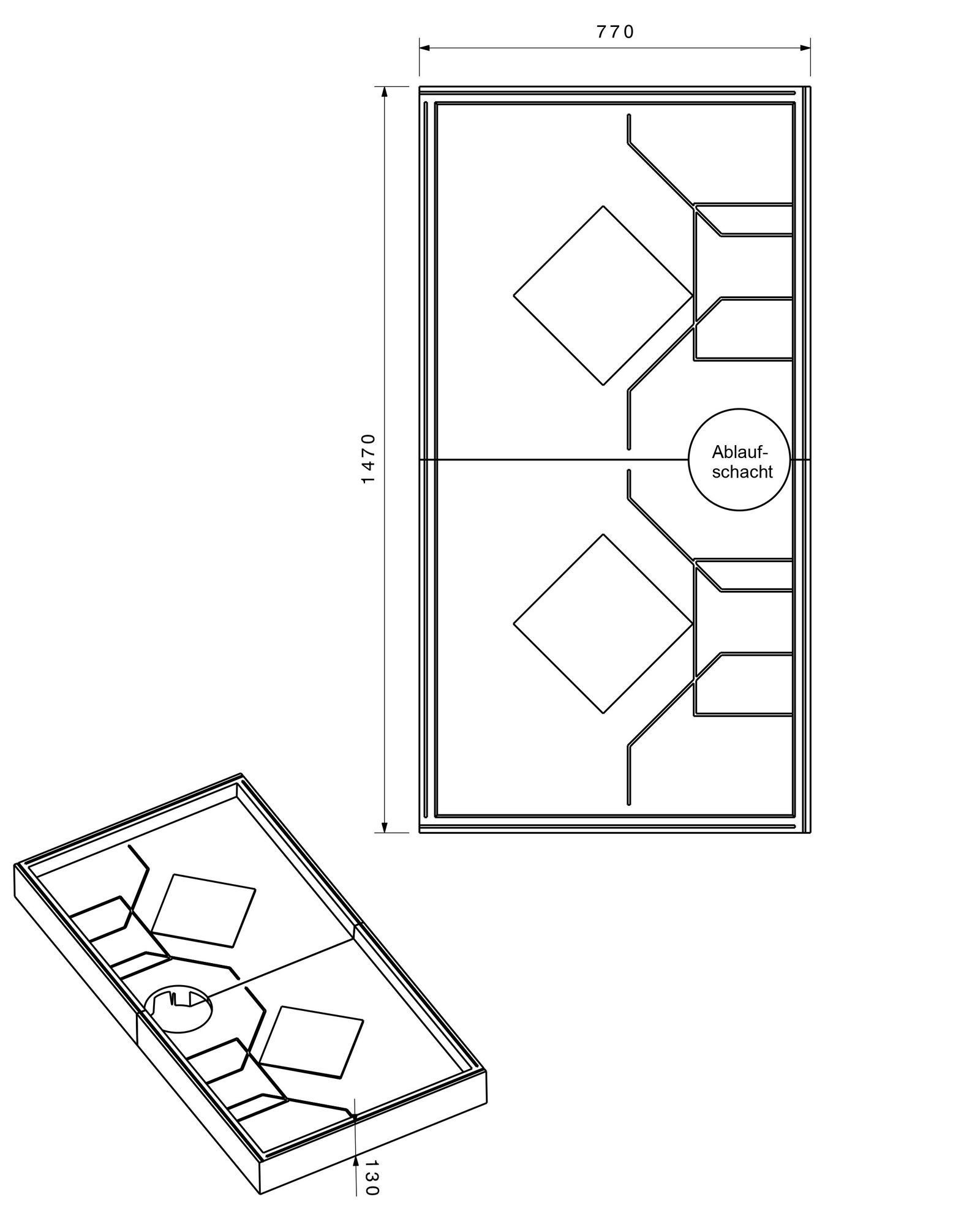 Poresta Duschwannenträger Sion 496, für 1500 x 800 x 55 mm, Höhe 130 mm