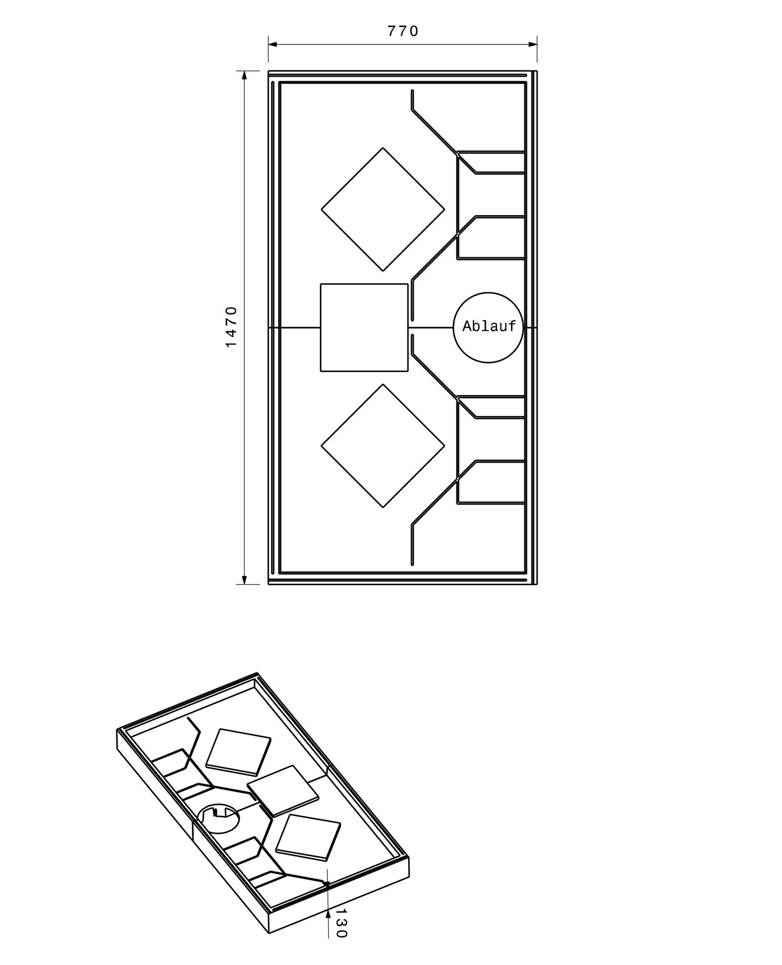 Poresta Duschwannenträger Zürich 244, für 1500 x 800 x 45 mm, Höhe 130 mm