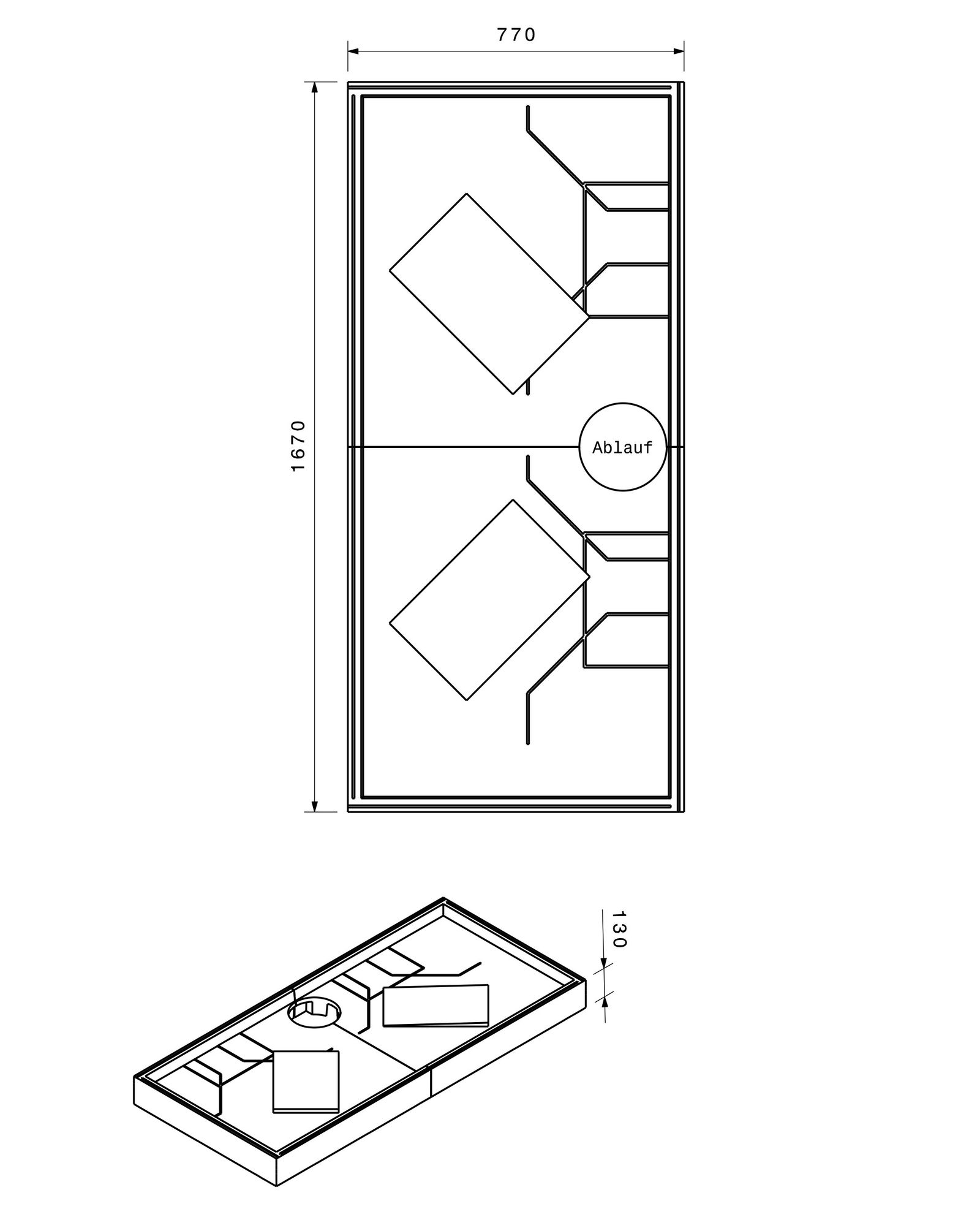 Poresta Duschwannenträger Zürich 246, für 1700 x 800 x 50 mm, Höhe 130 mm