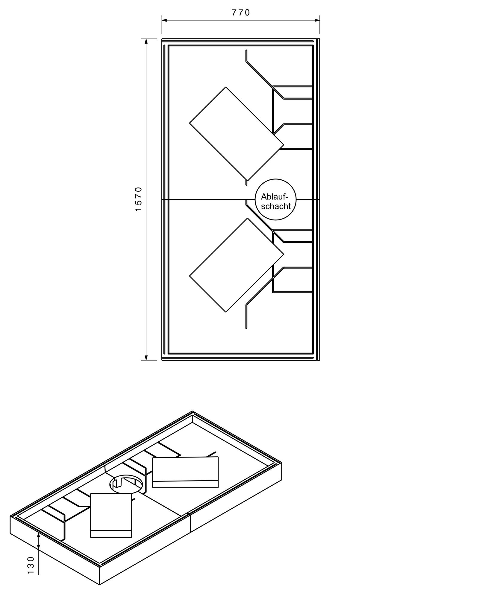 Poresta Duschwannenträger Basel 410, für 1600 x 800 x 45 mm, Höhe 130 mm