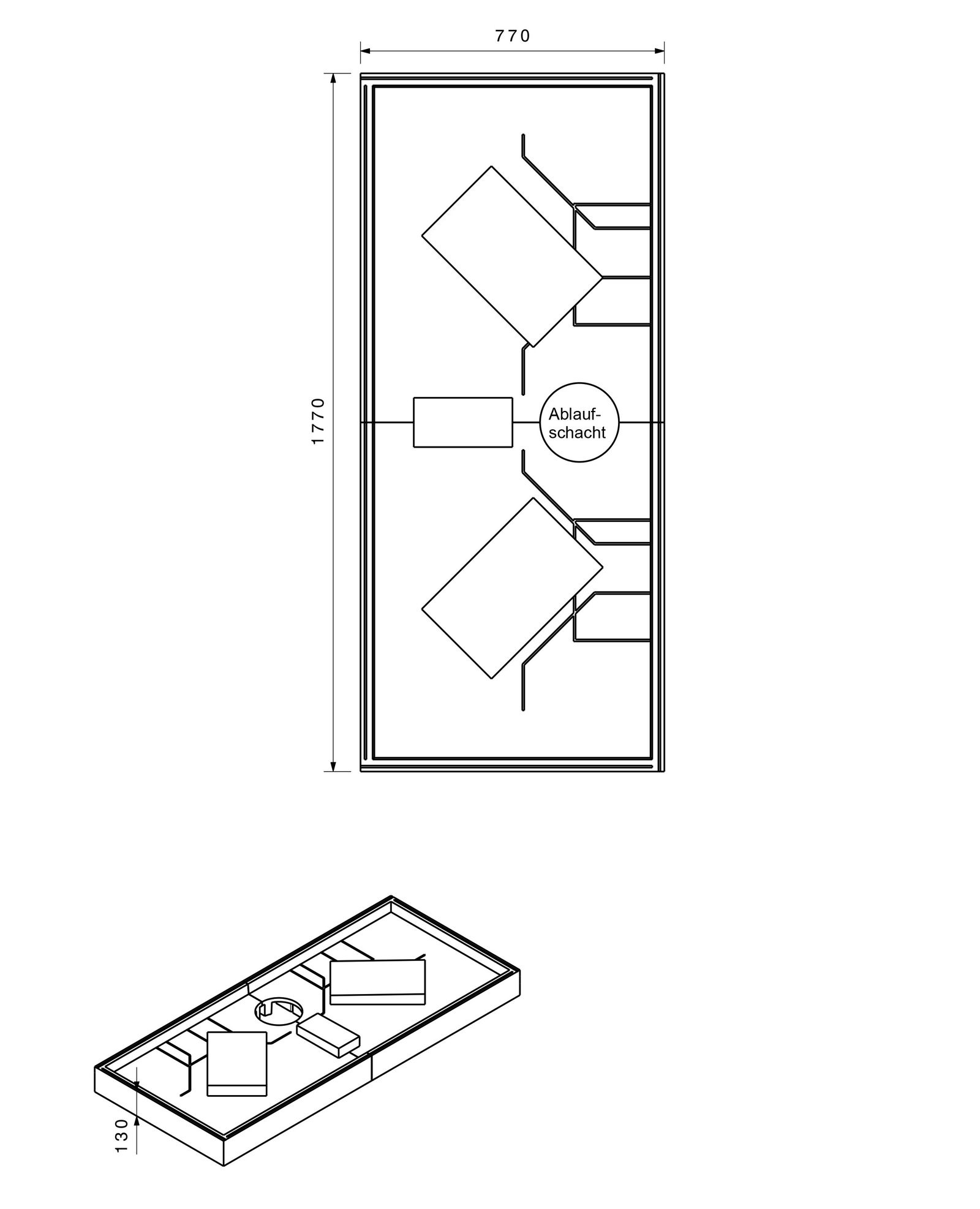 Poresta Duschwannenträger Basel 424, für 1800 x 800 x 45 mm, Höhe 130 mm