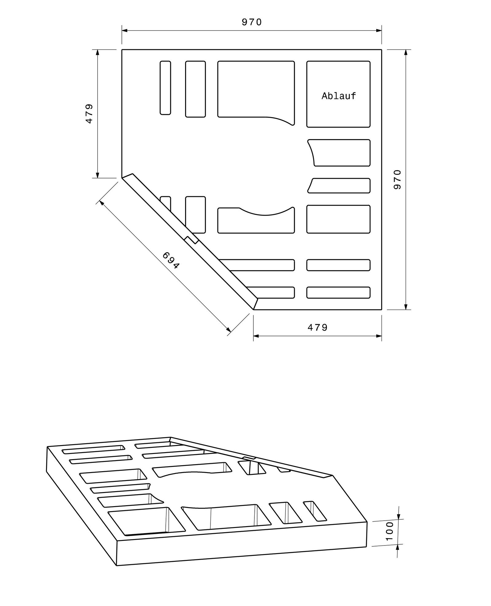 Poresta Duschwannenträger Expert Purano für 1000 x 1000 x 40 mm, Höhe 105 mm