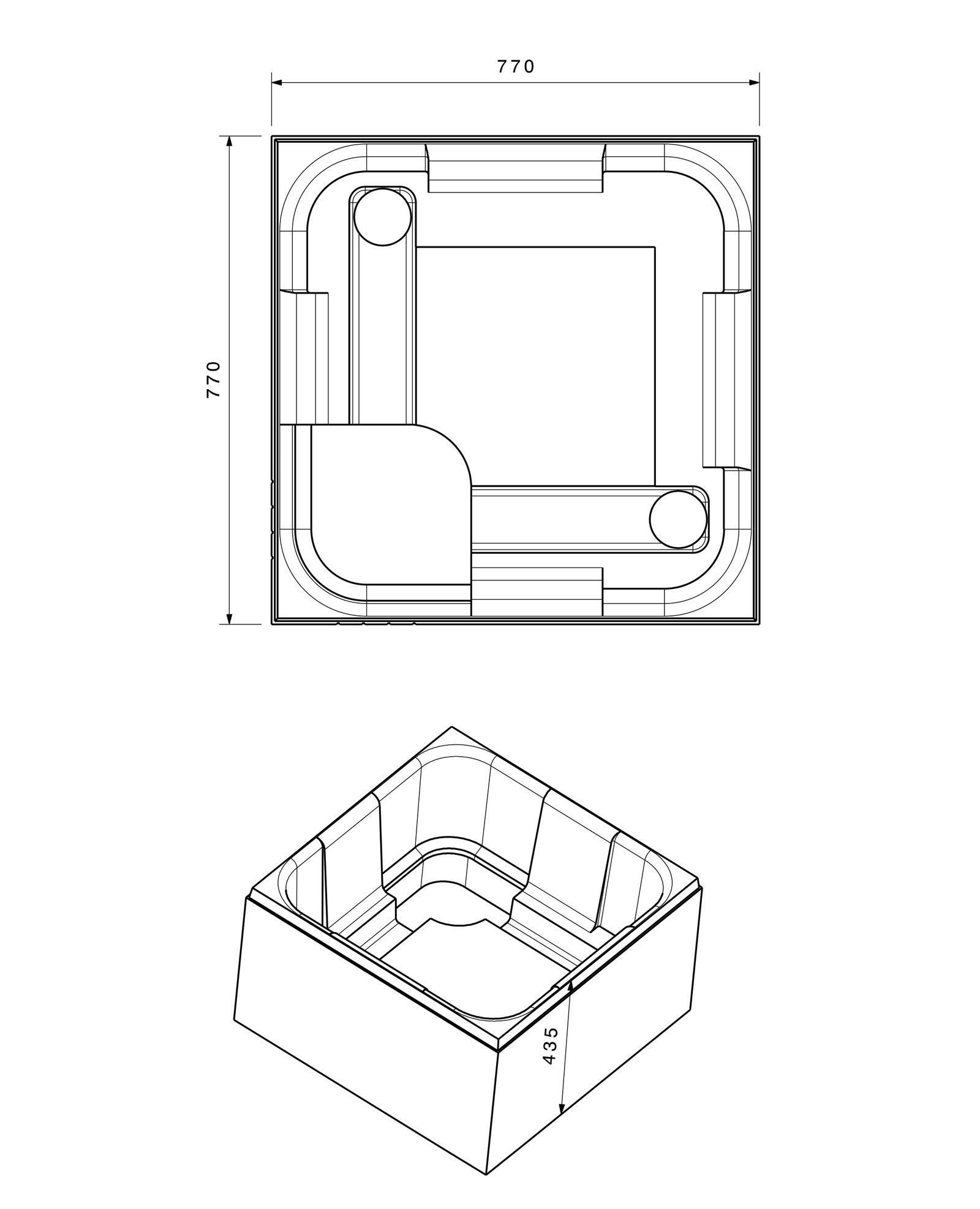 Poresta Duschwannenträger Profi 800 x 800 mm, KA BE, tief, Höhe 435 mm