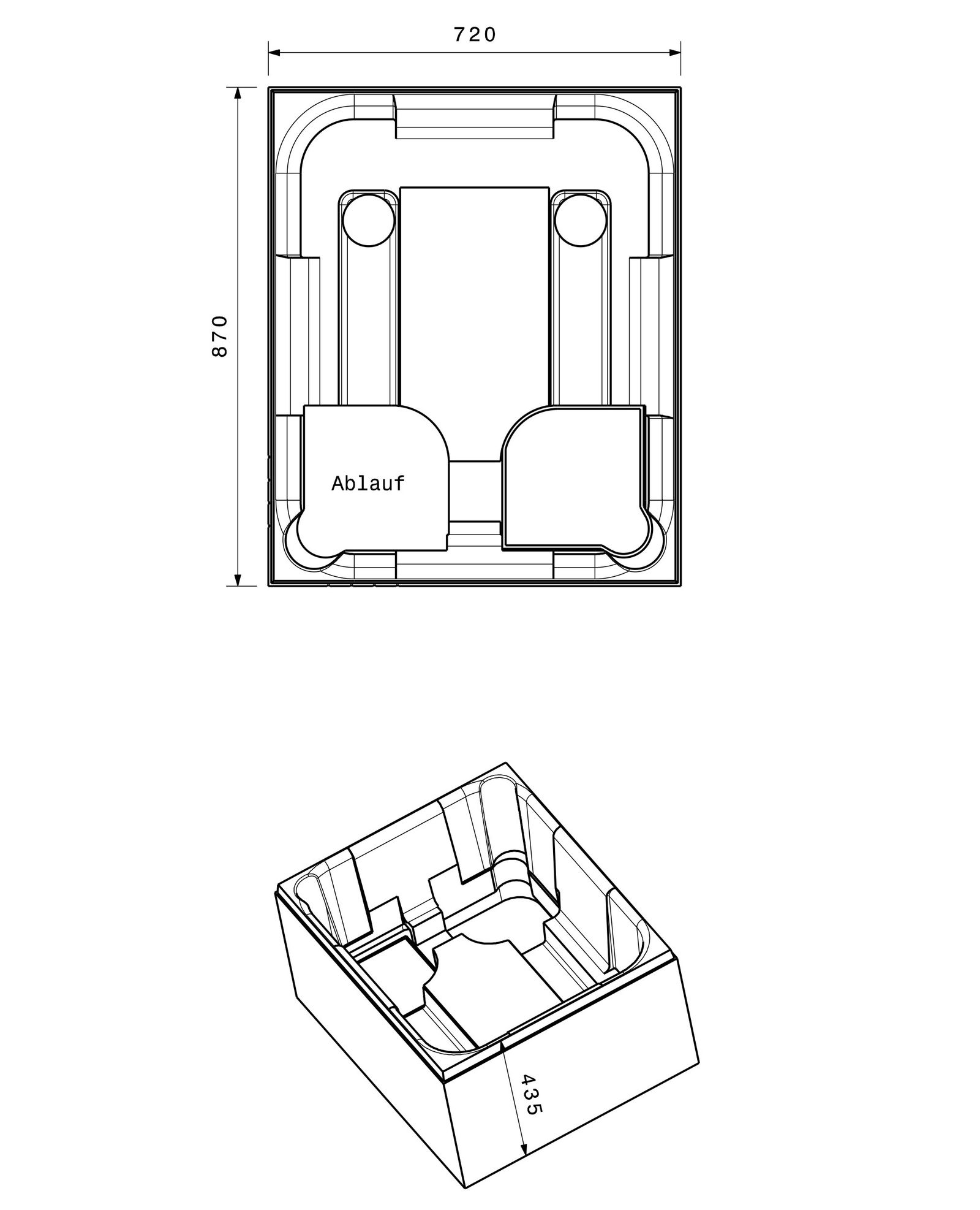 Poresta Duschwannenträger Profi 900 x 750 mm, KA BE, tief, Höhe 435 mm