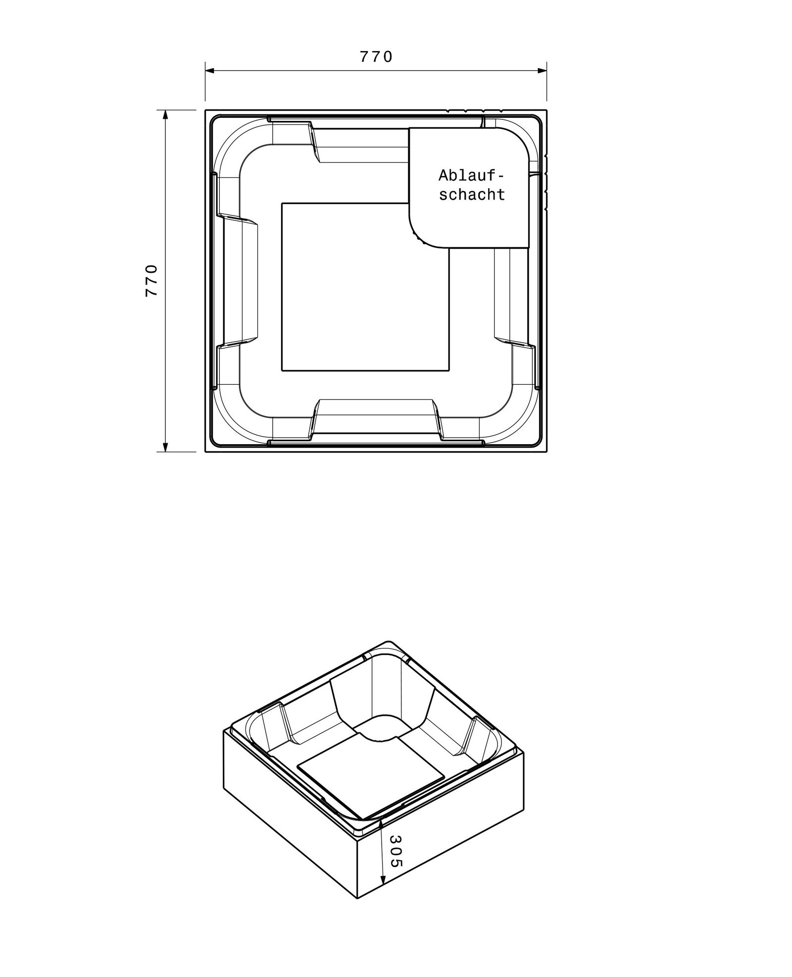 Poresta Duschwannenträger Prosan 800 x 800 mm, KA BE RO LF, flach, Höhe 305mm