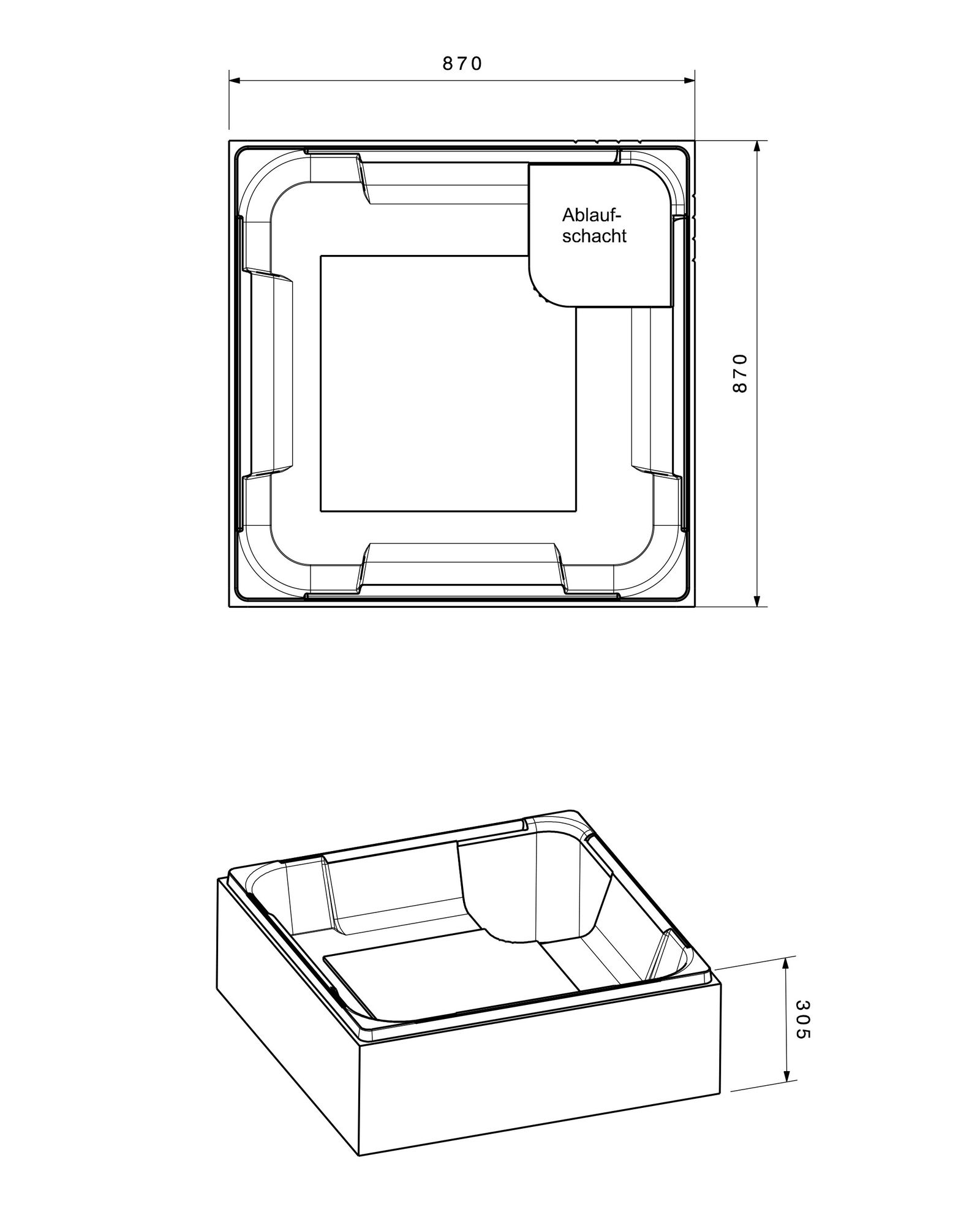Poresta Duschwannenträger Prosan 900 x 900 mm, KA BE RO LF, flach, Höhe 305mm