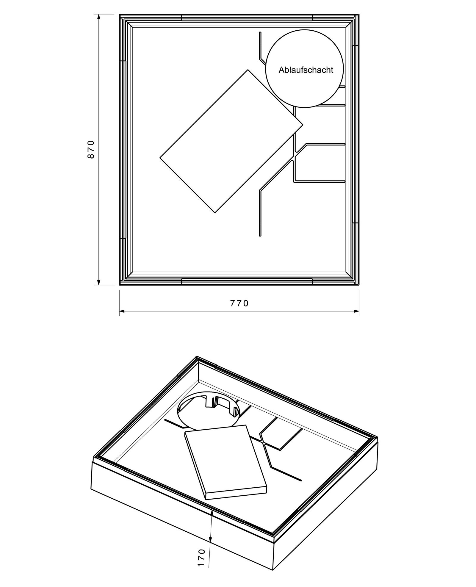 Poresta Duschwannenträger Expert für 900 x 800 x 65 mm, Höhe 170 mm