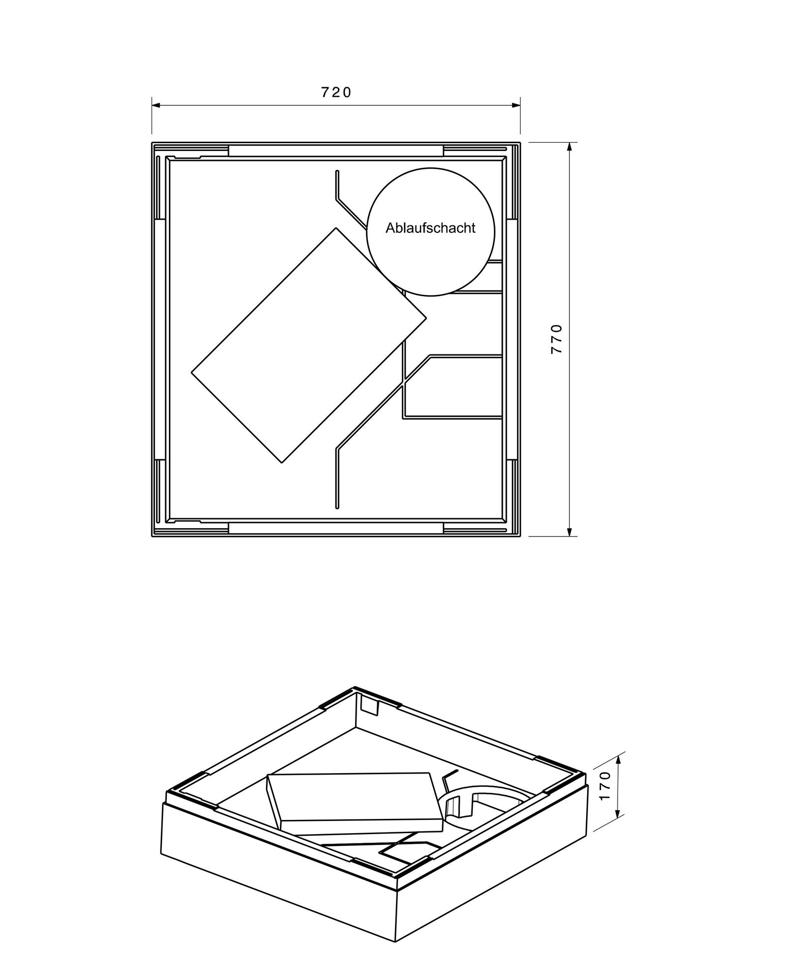Poresta Duschwannenträger Expert für 800 x 750 x 65 mm, Höhe 170 mm