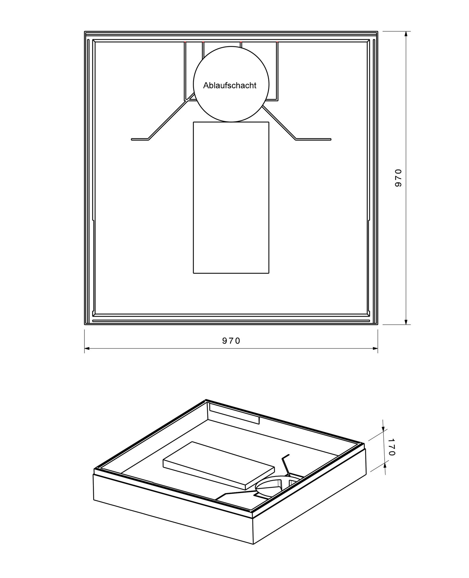 Poresta Duschwannenträger Expert für 1000 x 1000 x 65 mm, Höhe 170 mm