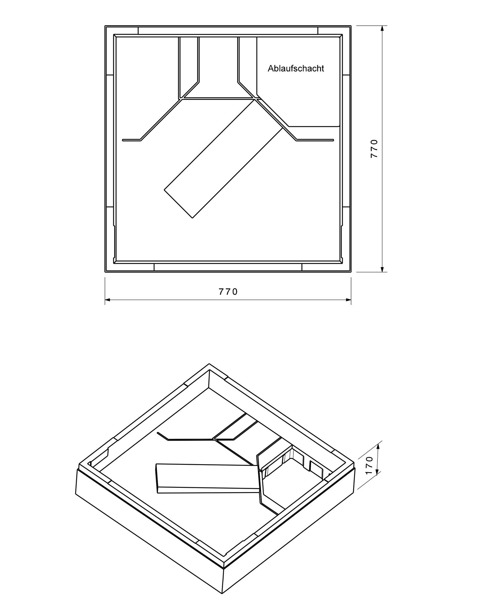 Poresta Duschwannenträger Expert für 800 x 800 x 65 mm, Höhe 170 mm