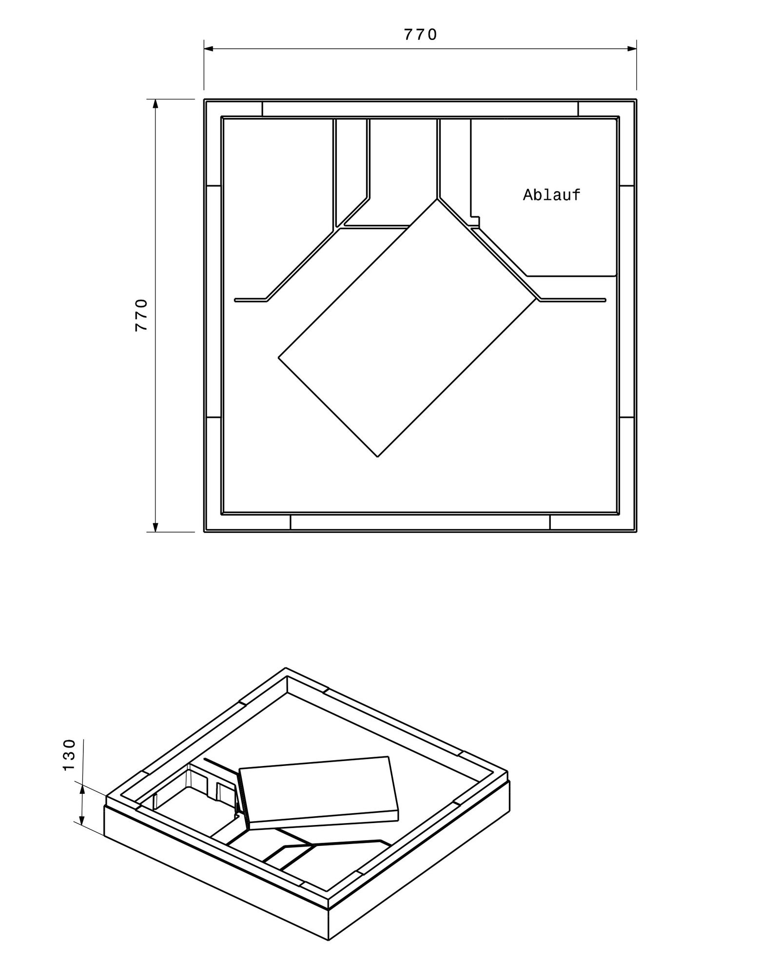 Poresta Duschwannenträger Expert für 800 x 800 x 25 mm, Höhe 130 mm