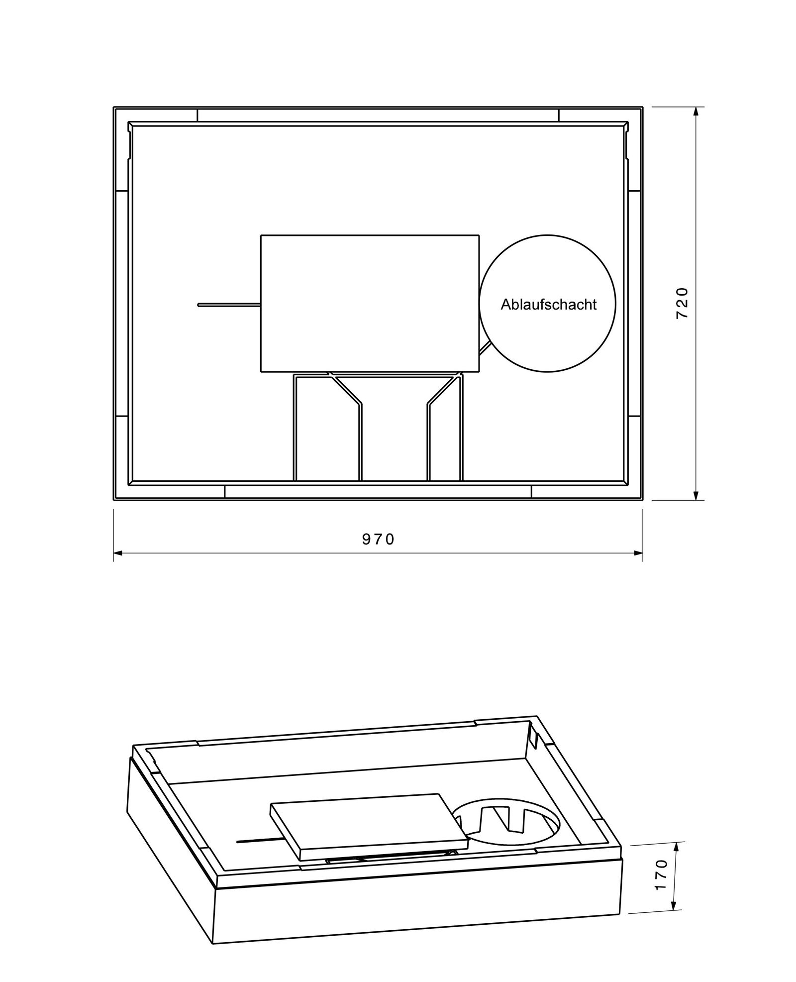Poresta Duschwannenträger Expert für 1000 x 750 x 65 mm, Höhe 170 mm