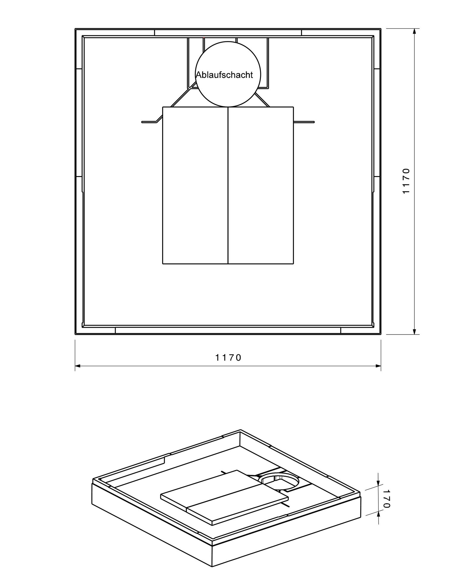 Poresta Duschwannenträger Expert für 1200 x 1200 x 65 mm, Höhe 170 mm