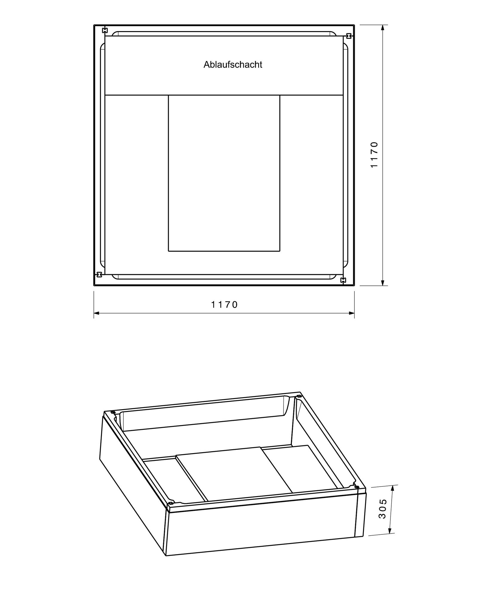 Poresta Duschwannenträger Expert für 1200 x 1200 x 150 mm, Höhe 305 mm