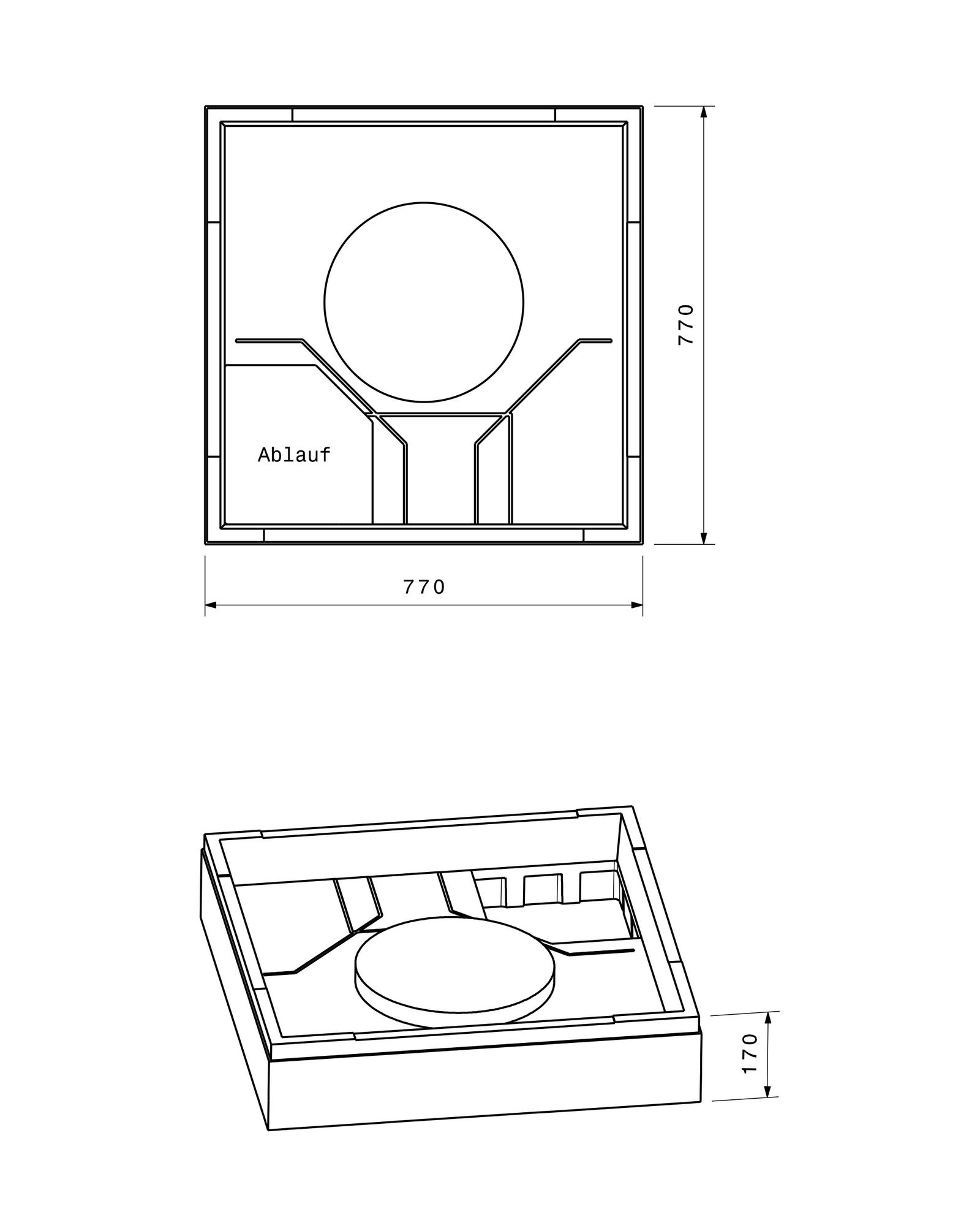 Poresta Duschwannenträger Expert Duschplan für 800 x 800 x 65 mm, Höhe 170 mm