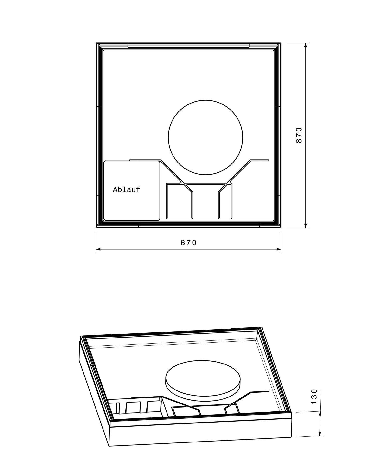 Poresta Duschwannenträger Expert Superplan für 900 x 900 x 25 mm, Höhe 130 mm