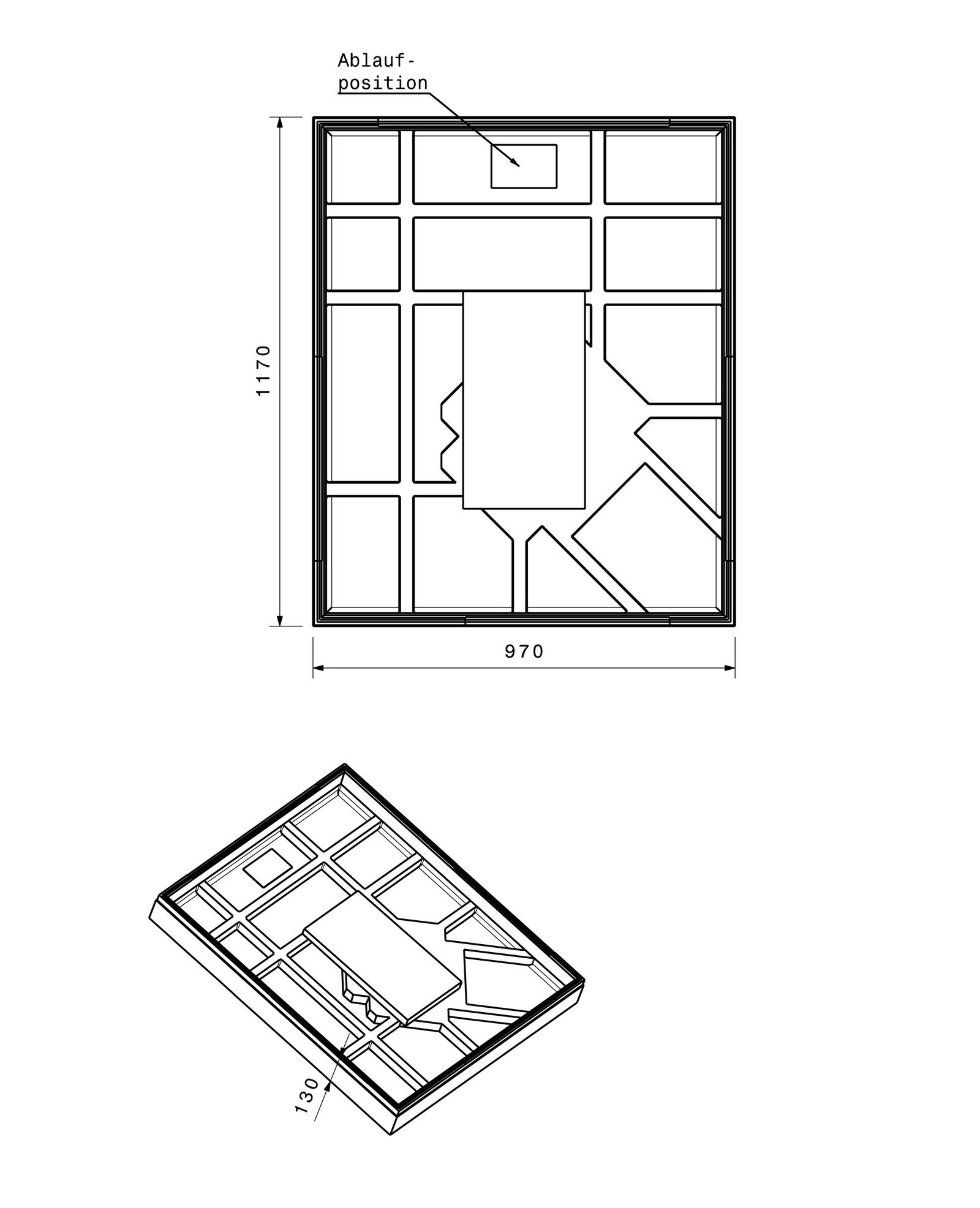 Poresta Duschwannenträger Expert für 1200 x 1000 x 35 mm, Höhe 130 mm