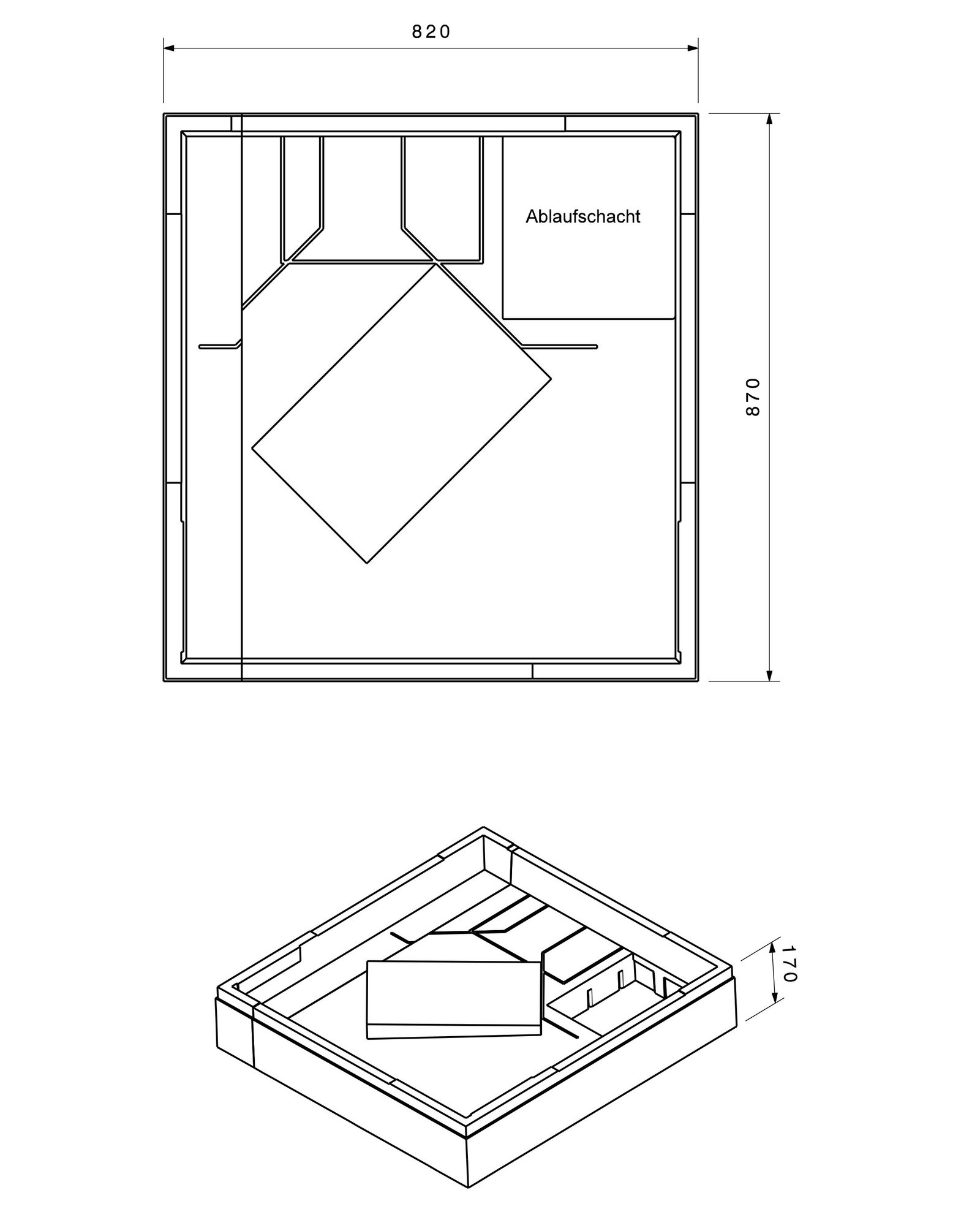 Poresta Duschwannenträger Expert für 900 x 850 x 65 mm, Höhe 170 mm