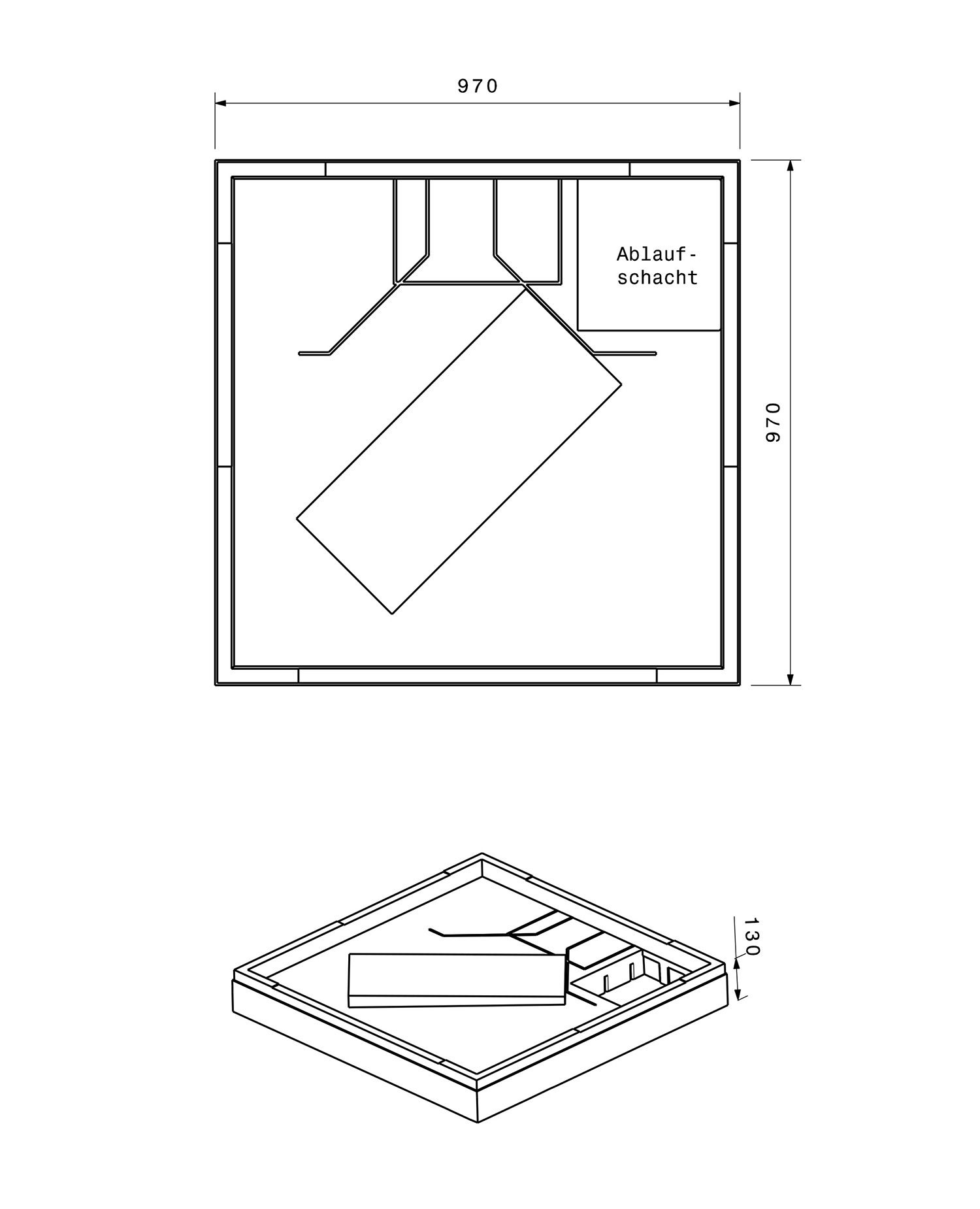 Poresta Duschwannenträger Expert Superplan für 1000 x 1000 x 25 mm, Höhe 130 mm