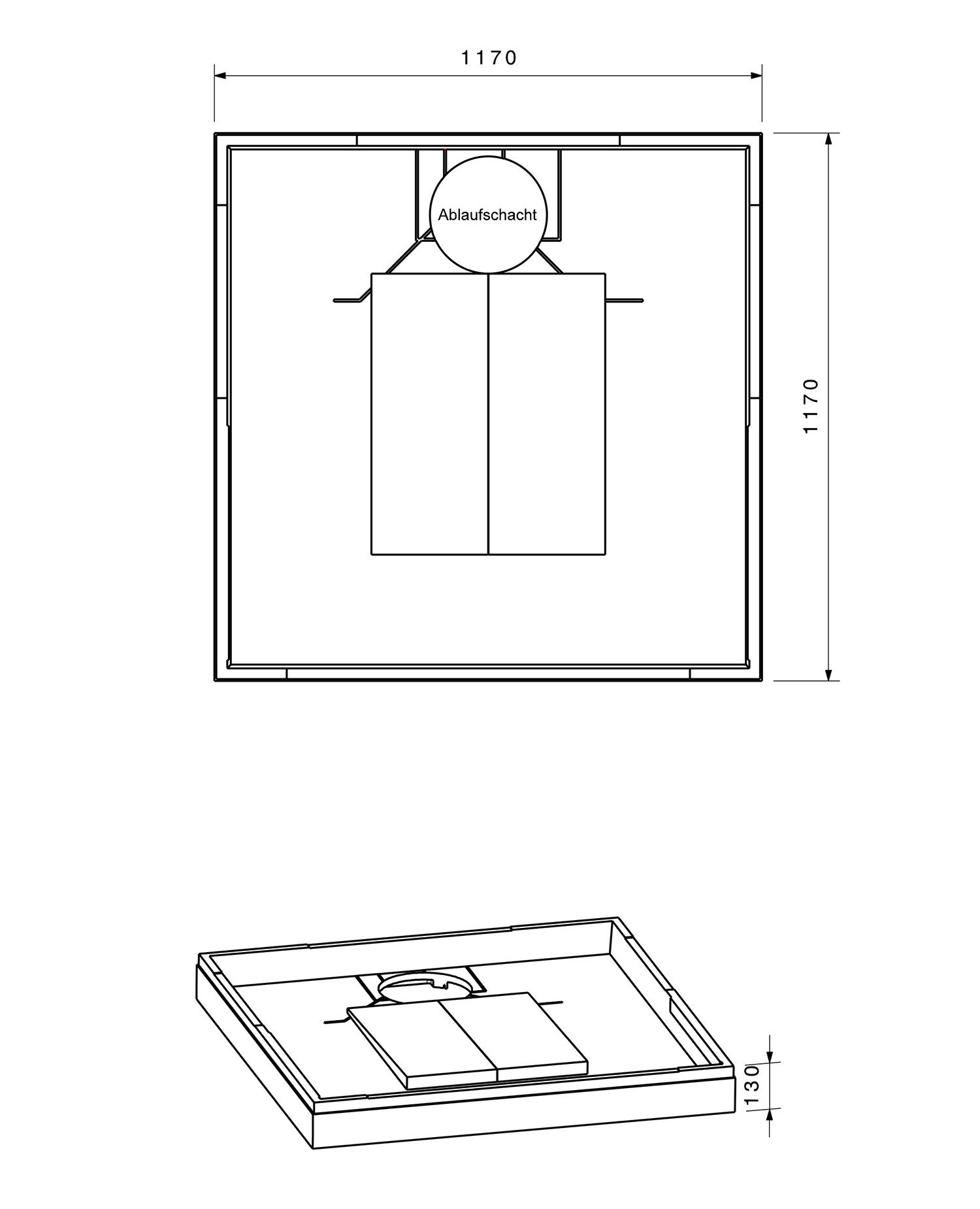 Poresta Duschwannenträger Expert für 1200 x 1200 x 35 mm, Höhe 130 mm