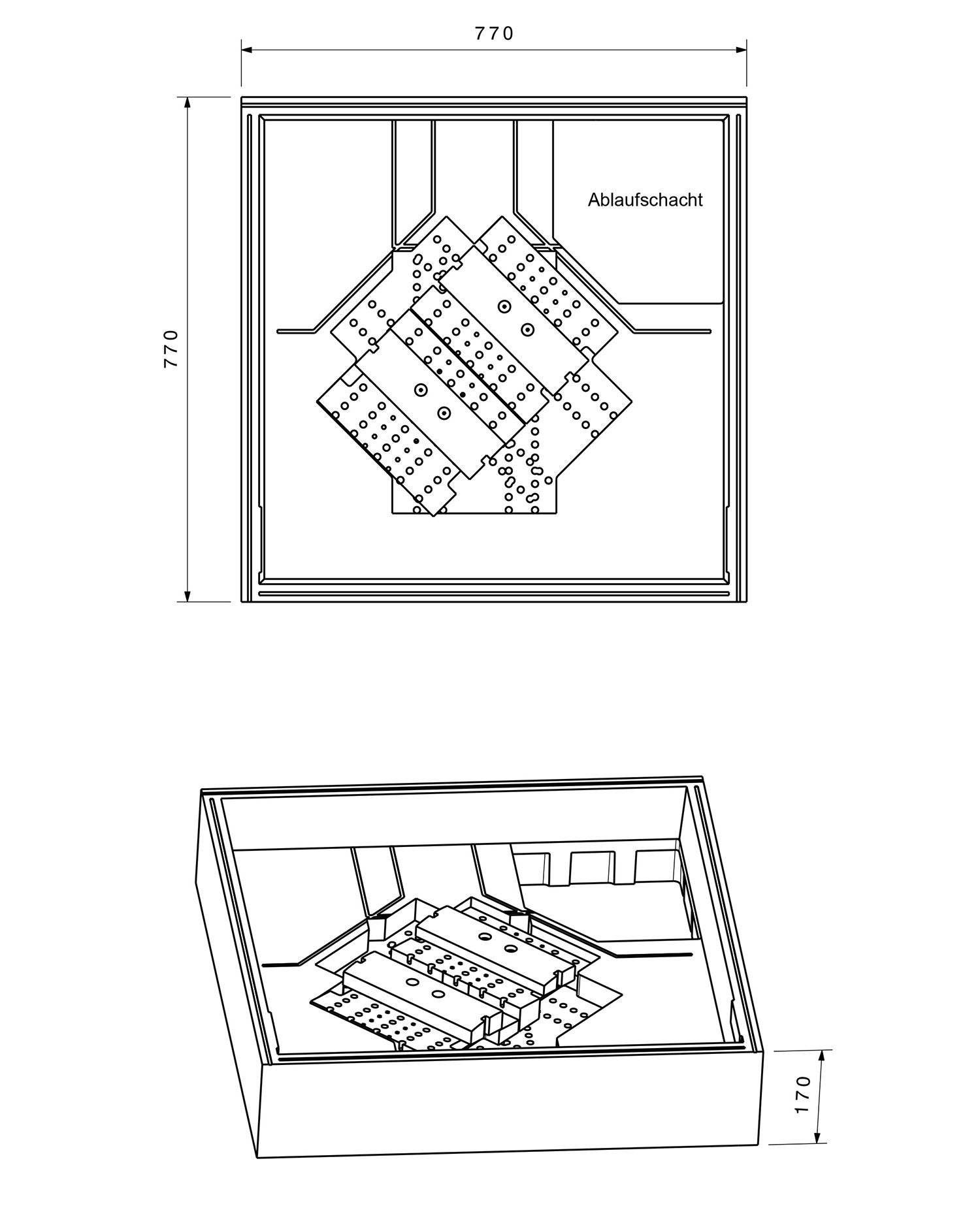 Poresta Duschwannenträger Expert T200 für 800 x 800 x 60 mm, Höhe 170 mm